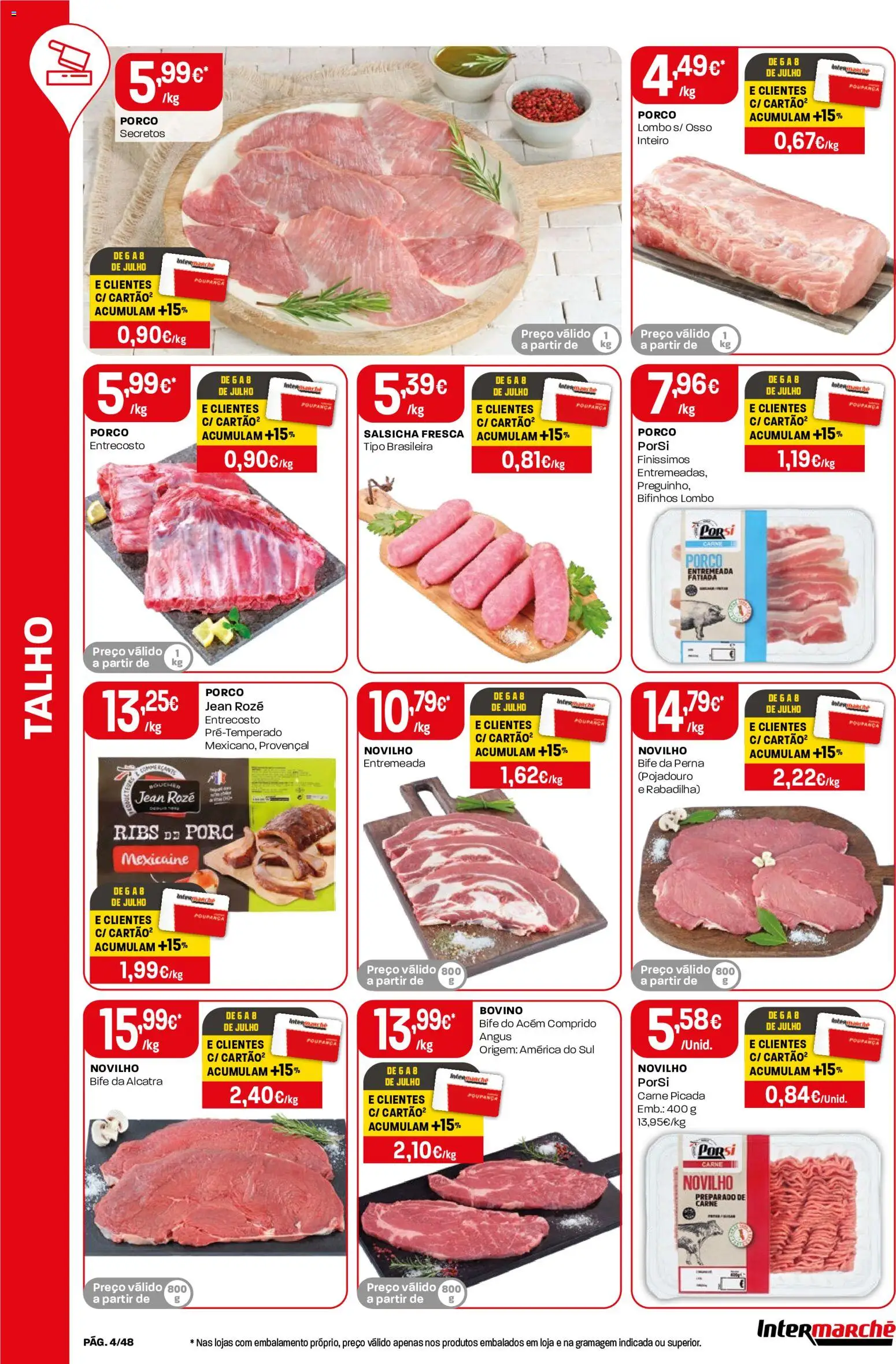 Intermarché folheto │ válido de 02/07/2026 | Página: 4 | Produtos: Carne picada, Salsicha, Lombo, Carne