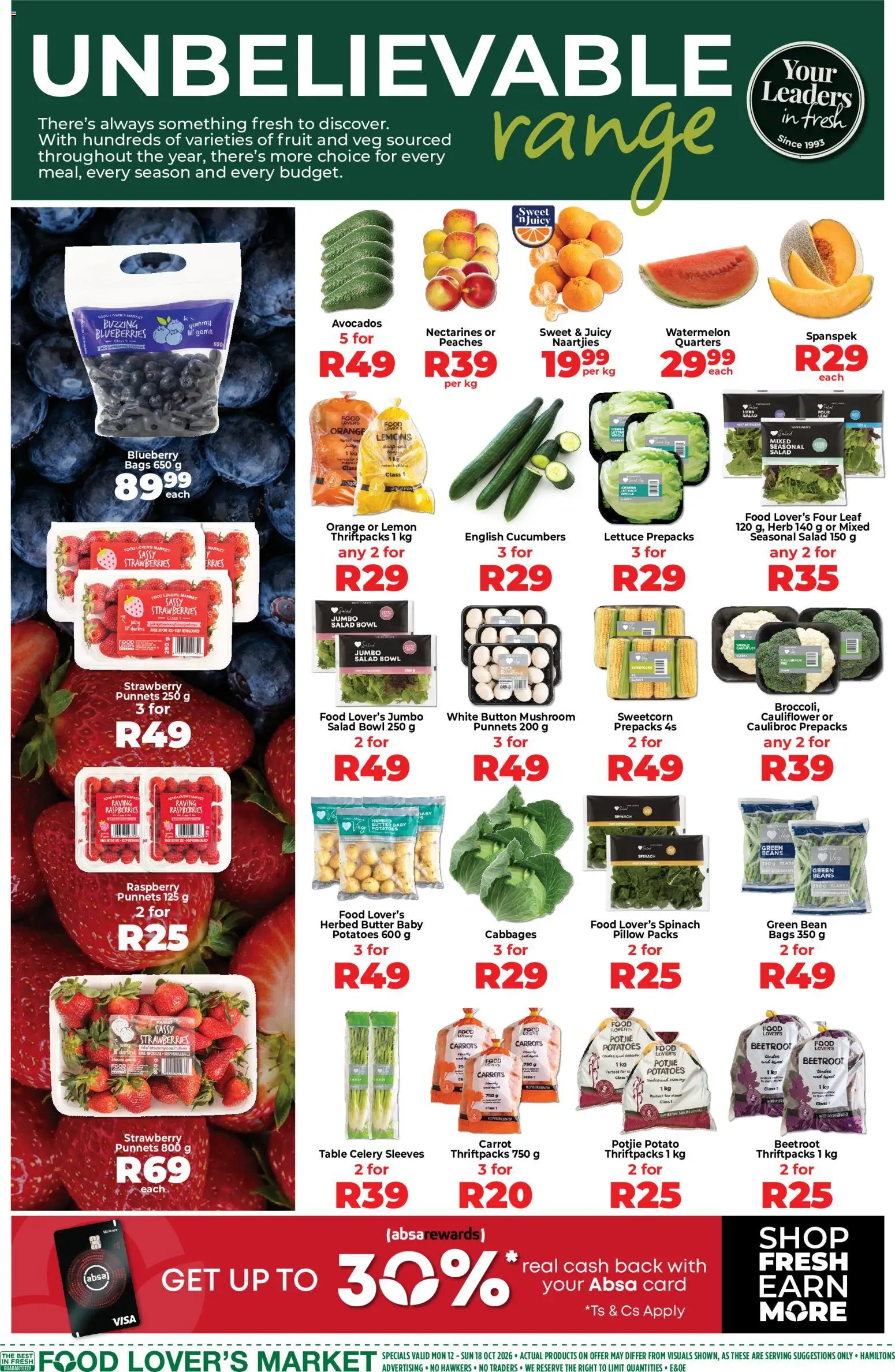 New Food Lover's Market catalogue – valid from 12/10/2026 | Page: 2 | Products: Beans, Butter, Strawberries, Nectarines