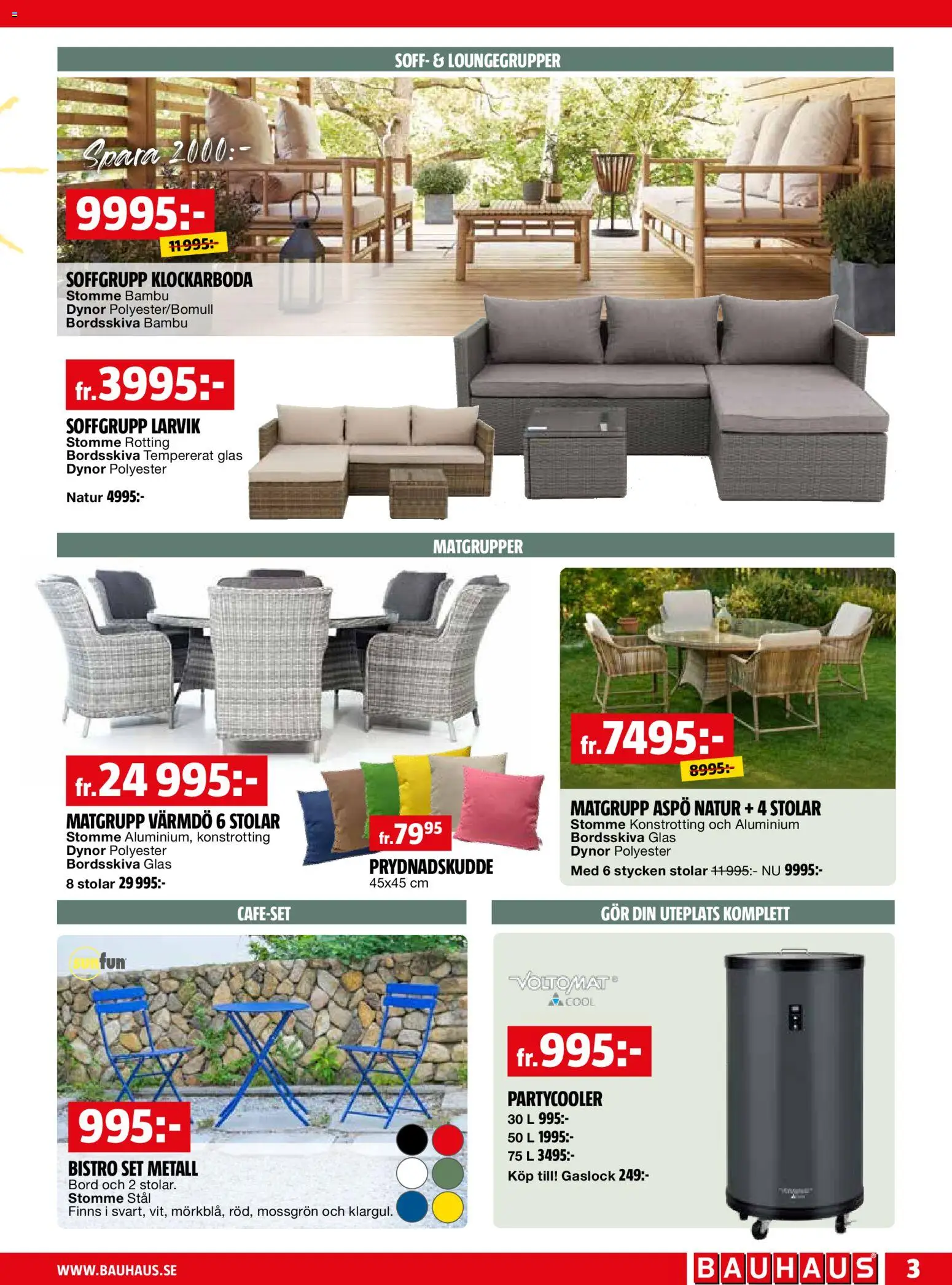 Bauhaus reklamblad aktuell från 01.05.2026 | Sida: 3 | Produkter: Dynor, Soffgrupp, Matgrupp, Bord