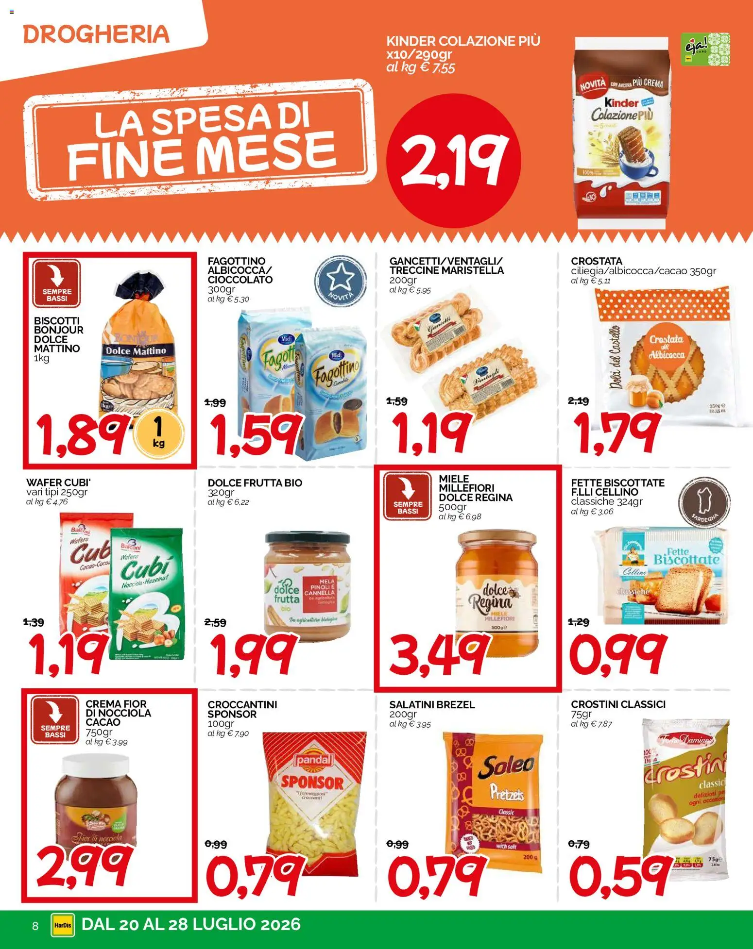 Volantino HarDis del 20/07/2026 | Pagina: 8 | Prodotti: Crema, Frutta, Cacao, Fette biscottate