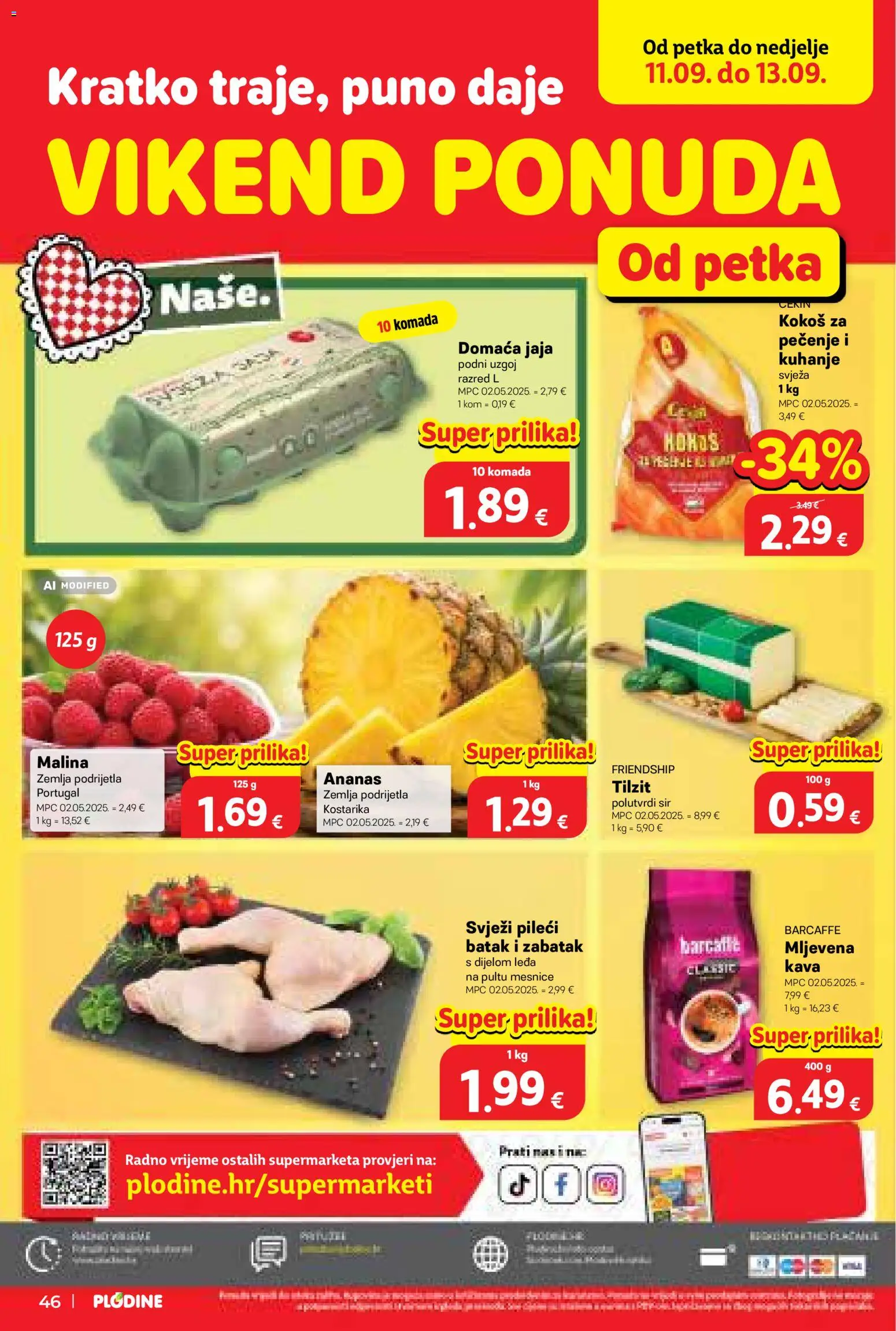 Plodine katalog | vrijedi od 09.09.2026 | Stranica: 46 | Proizvodi: Mljevena kava, Sir, Jaja, Kokos