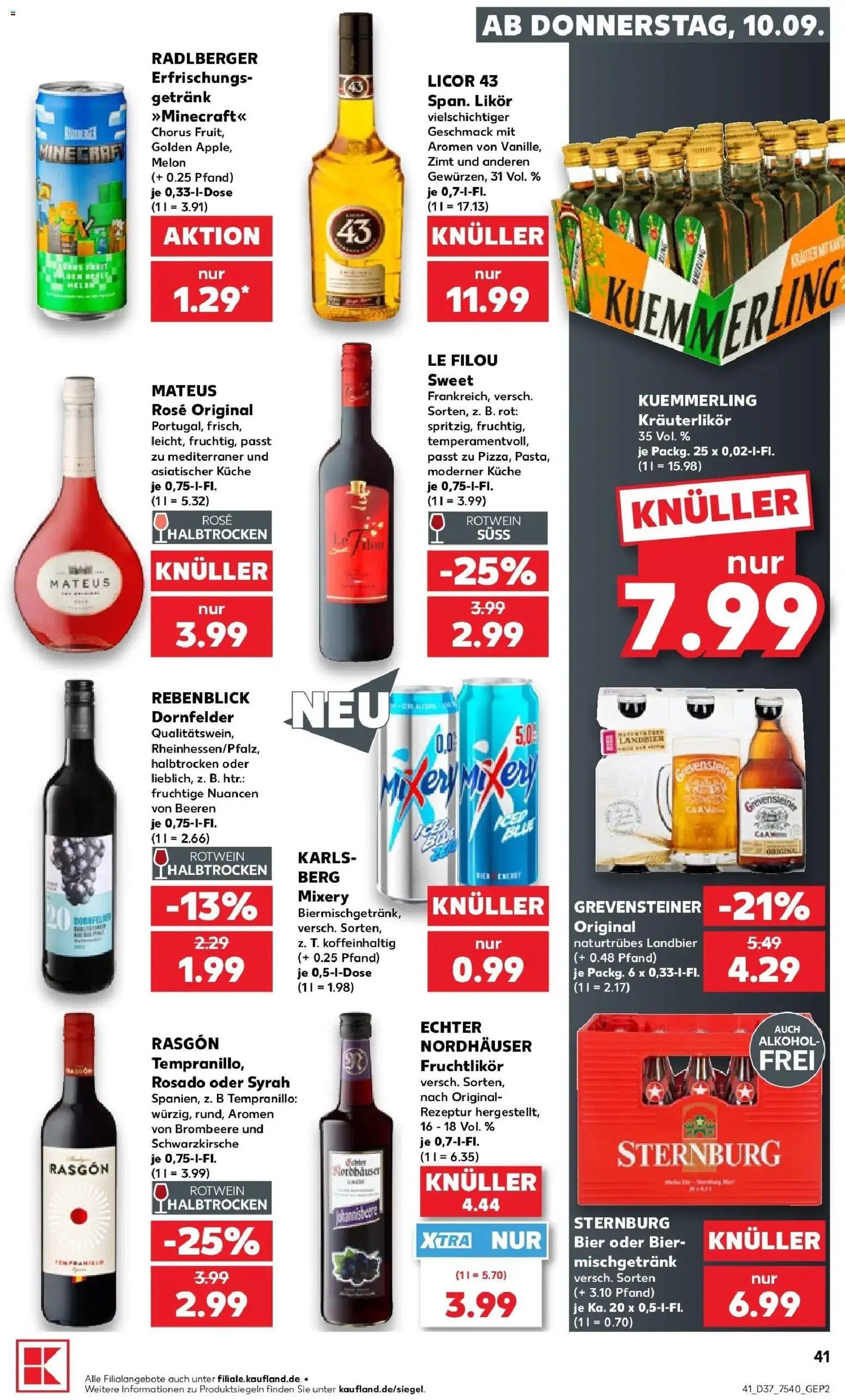 Prospekt Kaufland ab 07.09.2026 » Angebote Online zum Blättern | Seite: 50 | Produkte: Le filou, Rotwein halbtrocken, Kuemmerling, Mixery