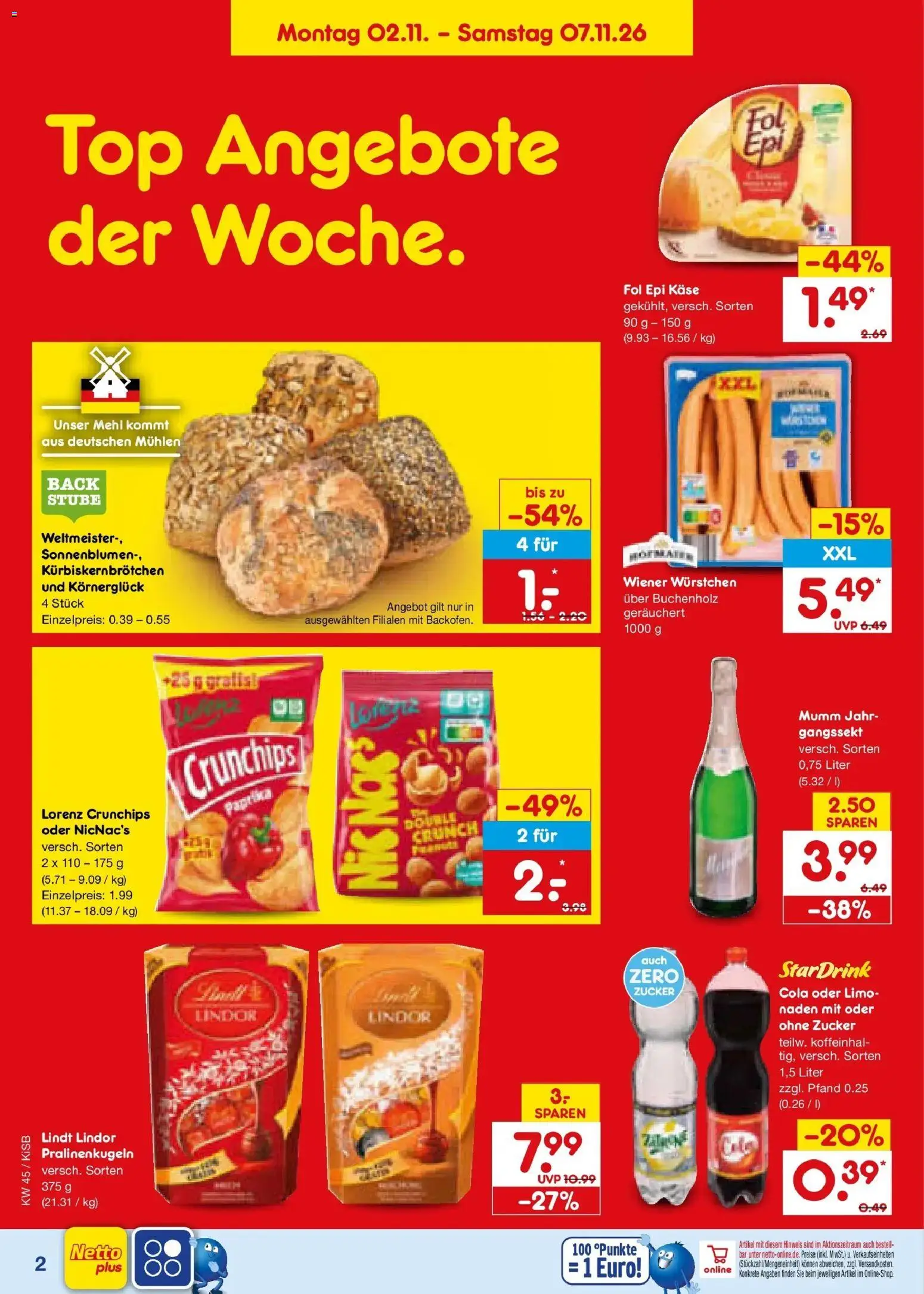 Netto Marken-Discount Prospekt Bad Friedrichshall – gültig ab 02.11.2026 | Seite: 2 | Produkte: Top, Mehl, Paprika, Lorenz crunchips