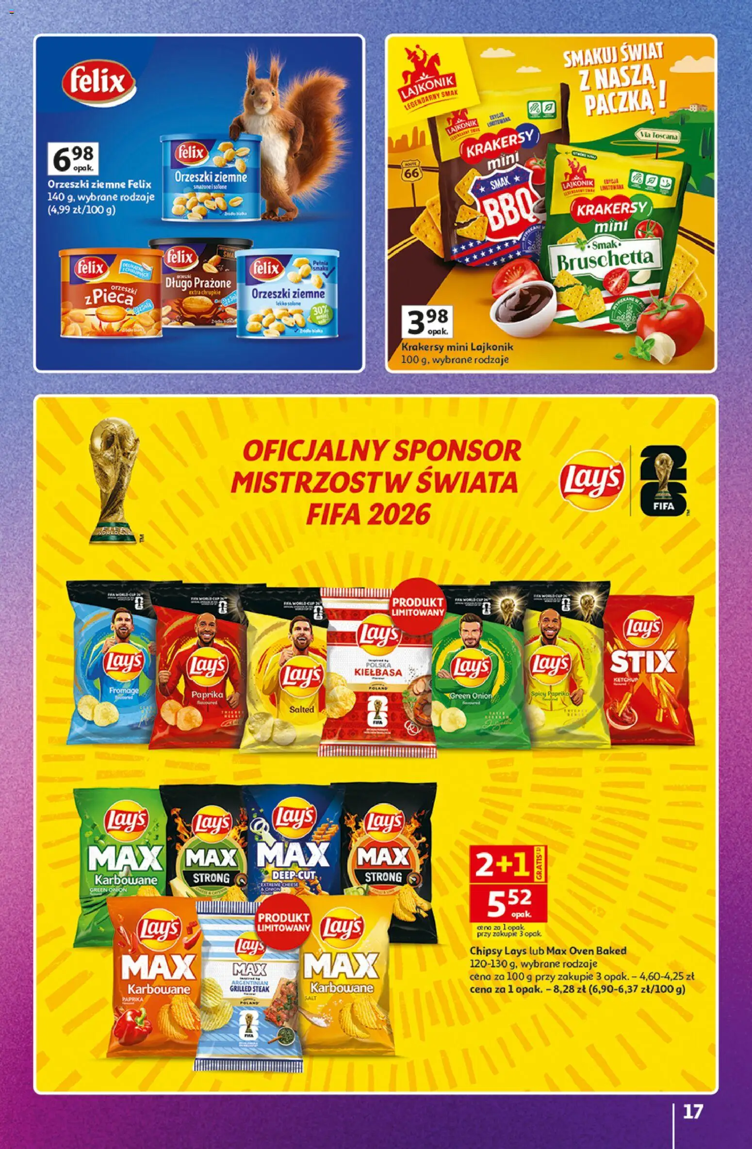 Auchan gazetka - Znane Marki Hipermarket od 11.06.2026 | Strona: 17 | Produkty: Kiełbasa, Chipsy, Bruschetta, Lays