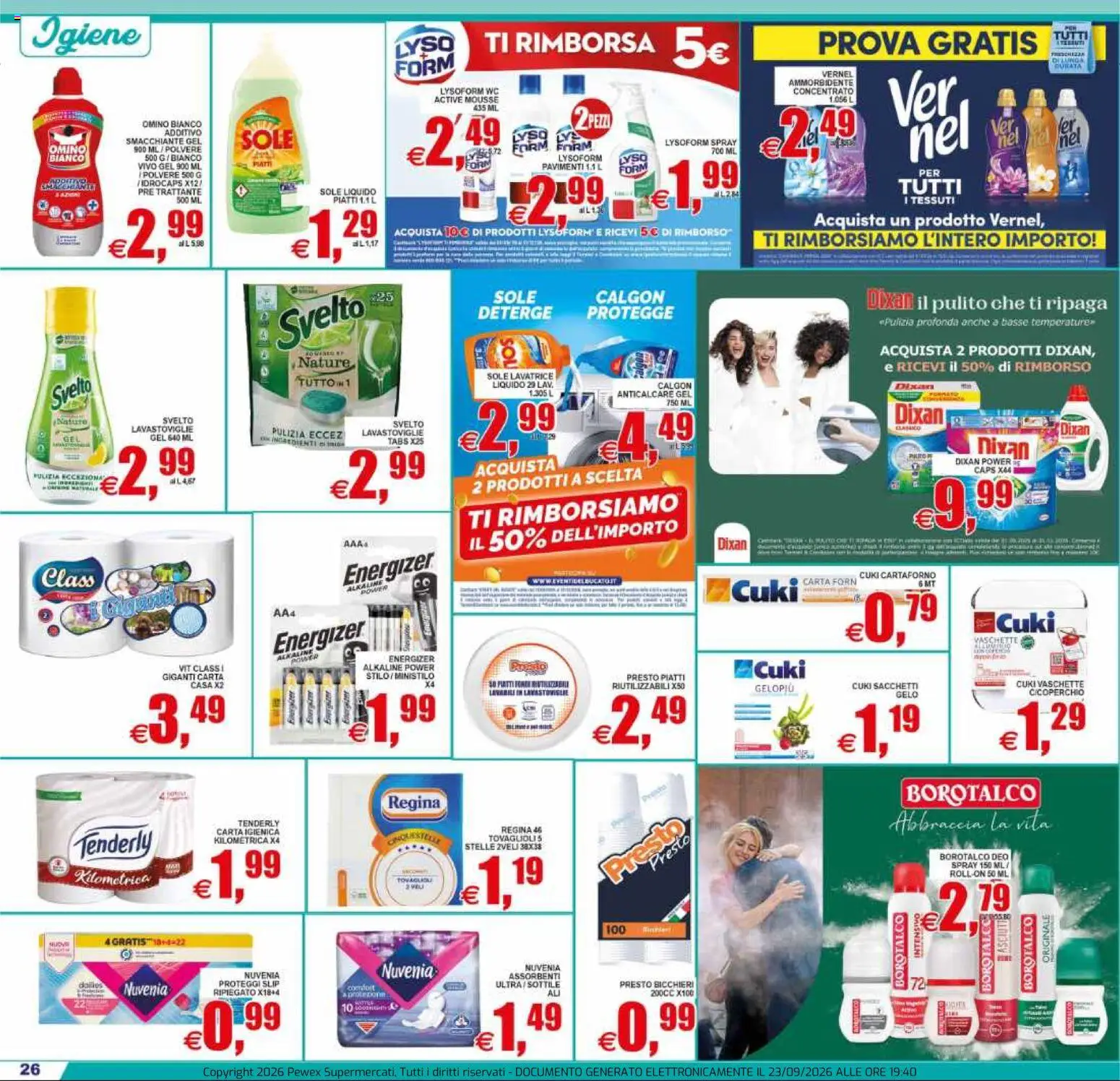 Volantino Pewex del 23/09/2026 | Pagina: 26 | Prodotti: Slip, Lavastoviglie, WC, Vaschette