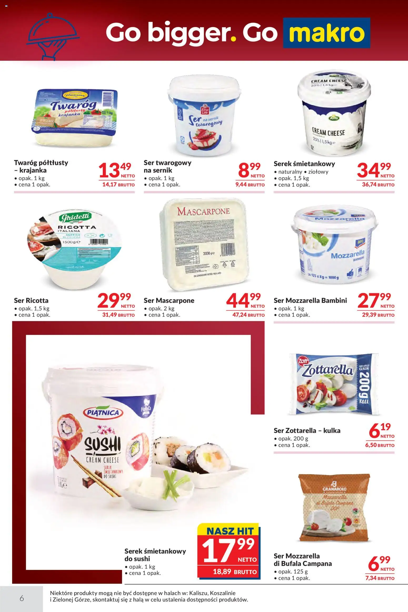 Makro gazetka - Oferta dla gastronomii od 09.06.2026 | Strona: 6 | Produkty: Mascarpone, Mozzarella, Twaróg, Ricotta