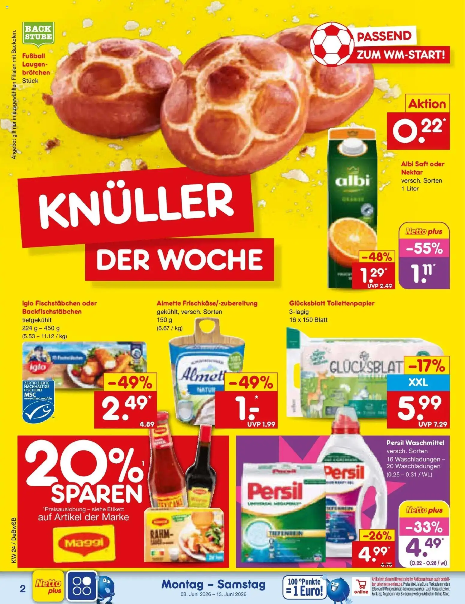Netto Marken-Discount Prospekt Waiblingen-Bittenfeld – gültig ab 08.06.2026 | Seite: 4 | Produkte: Almette, Fischstabchen, Waschmittel, Saft