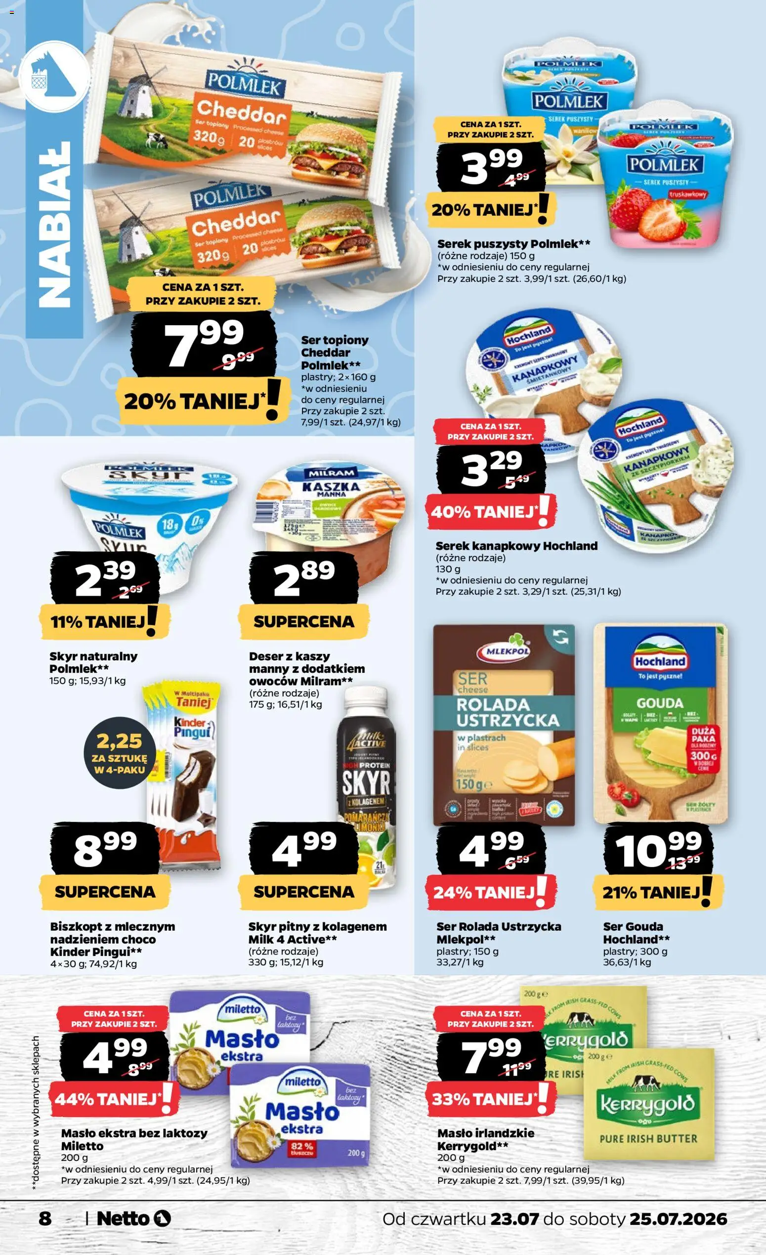 Netto gazetka od czwartku od 23.07.2026 | Strona: 8 | Produkty: Bez laktozy, Serek, Rolada, Kaszka manna