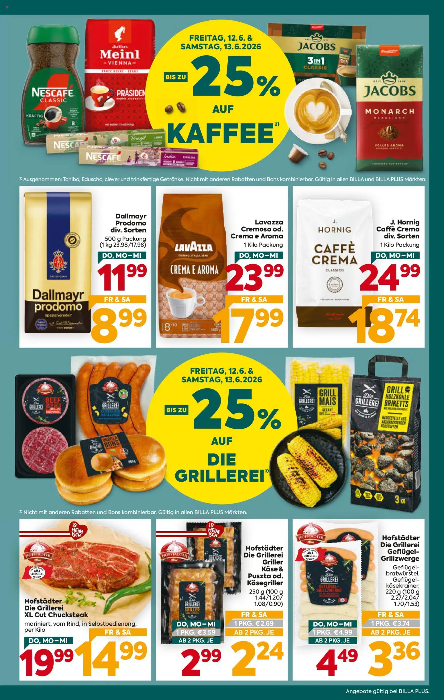 Billa Plus Flugblatt gültig ab 11.06.2026 | Seite: 3 | Produkte: Grill, Käse, Kaffee