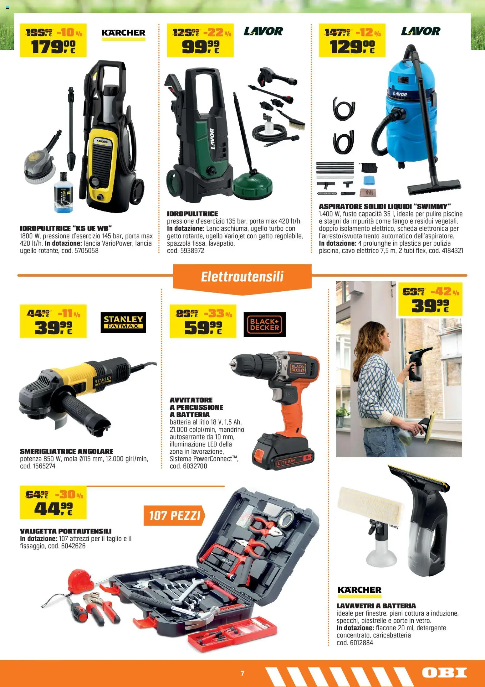 Volantino OBI del 10.06.2026 | Pagina: 7 | Prodotti: Avvitatore, Piastrelle, Smerigliatrice, Batteria
