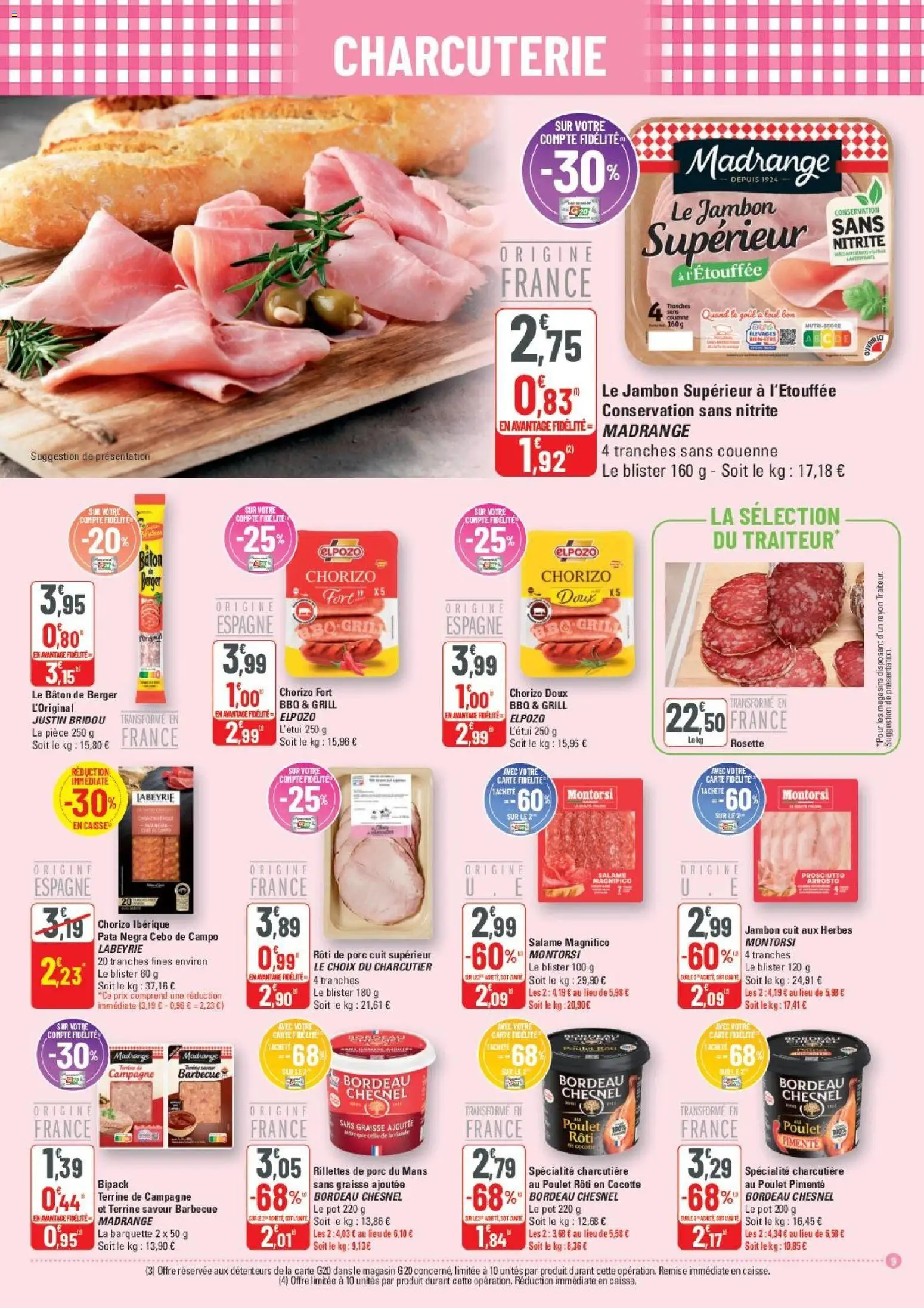 {H1} | Page: 9 | Produits: Chorizo, Grill, Jambon, Porc