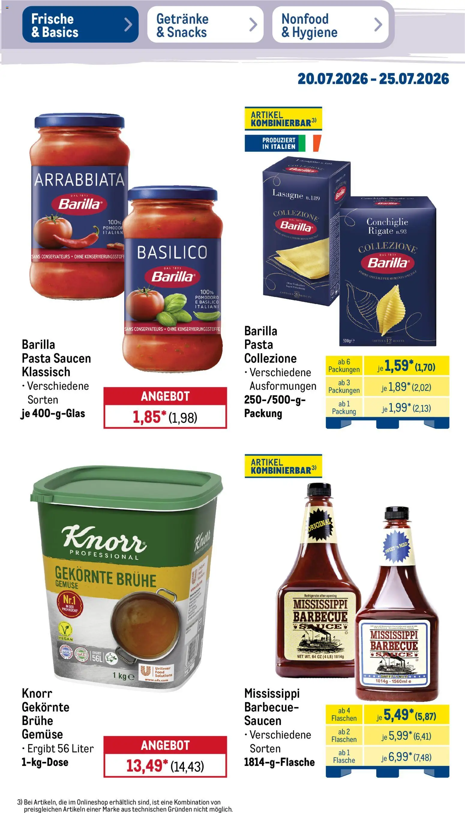 Metro Prospekt – gültig ab 20.07.2026 | Seite: 19 | Produkte: Barilla, Knorr, Gemüse, Pasta