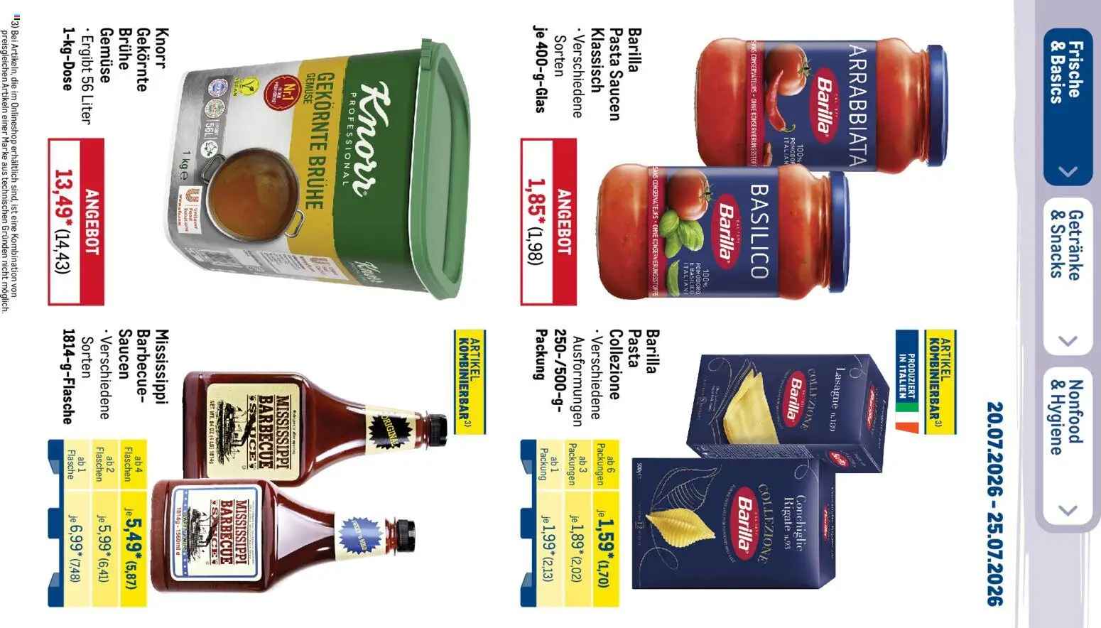 Metro Prospekt – gültig ab 20.07.2026 | Seite: 19 | Produkte: Lasagne, Knorr, Gemüse, Pasta