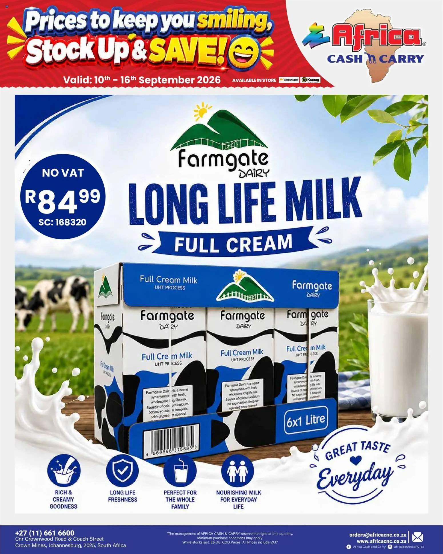 New Africa Cash & Carry catalogue – valid from 10/09/2026 | Page: 30 | Products: Milk, Gate, Cream, Stock