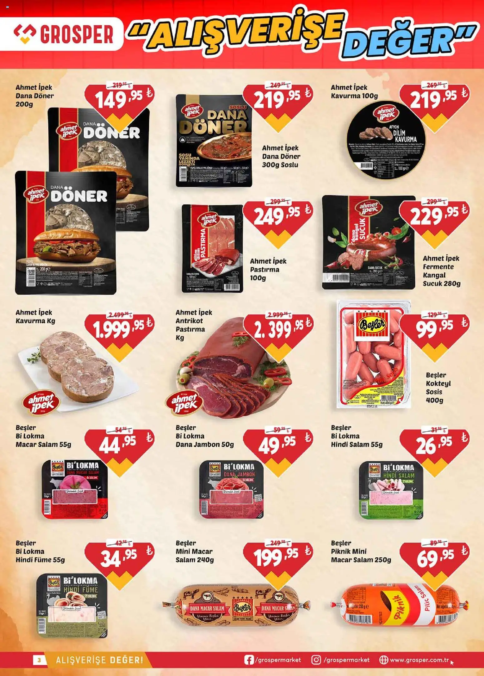 Grosper Katalog - 06.05.2026 tarihinden itibaren geçerlidir | Sayfa: 3 | Ürünler: Döner, Salam, Jambon, Piliç