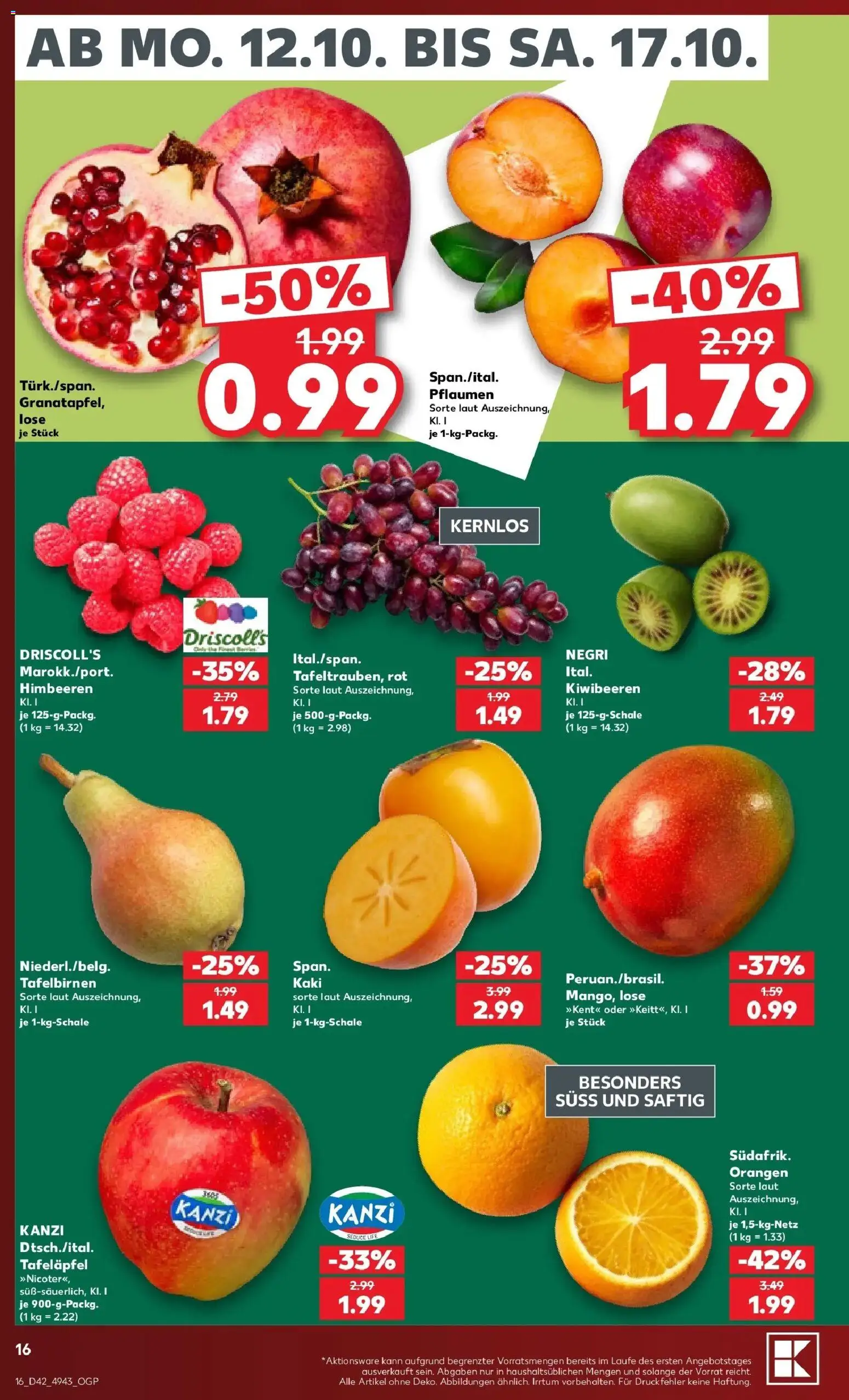 Prospekt Kaufland ab 12.10.2026 » Angebote Online zum Blättern | Seite: 20 | Produkte: Himbeeren, Pflaumen, Orangen, Kaki