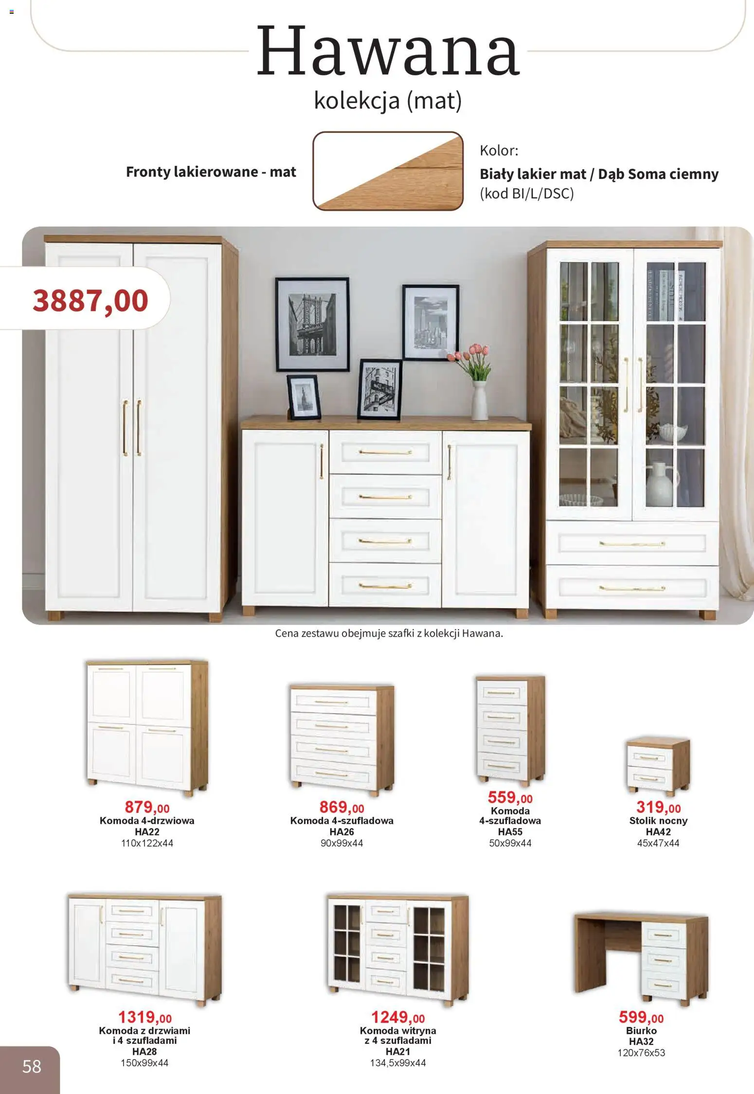 Bodzio Katalog od 01.04.2026 | Strona: 58 | Produkty: Komoda, Stolik nocny, Biurko, Witryna