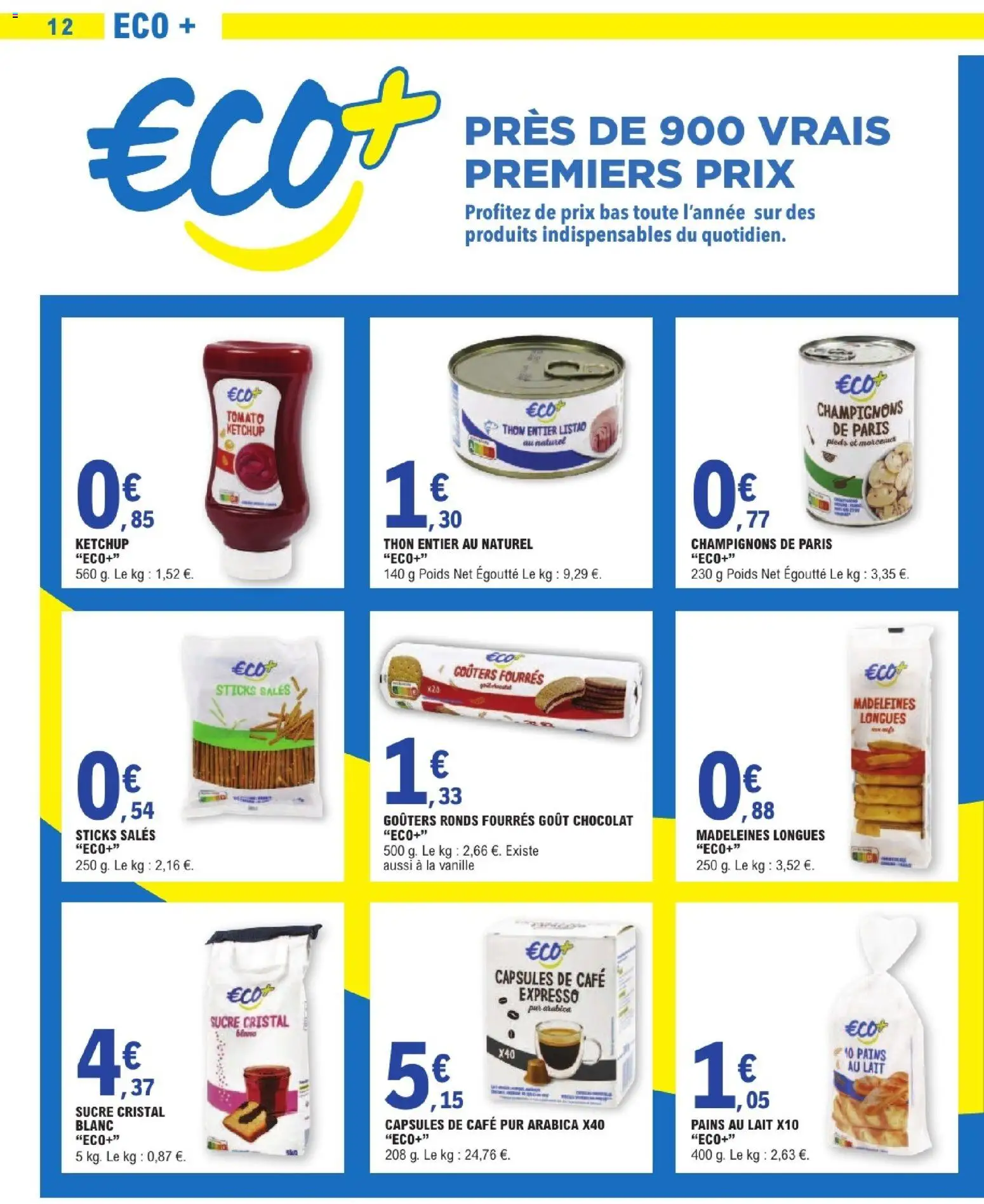 {H1} | Page: 12 | Produits: Sucre, Poids, Thon, Café