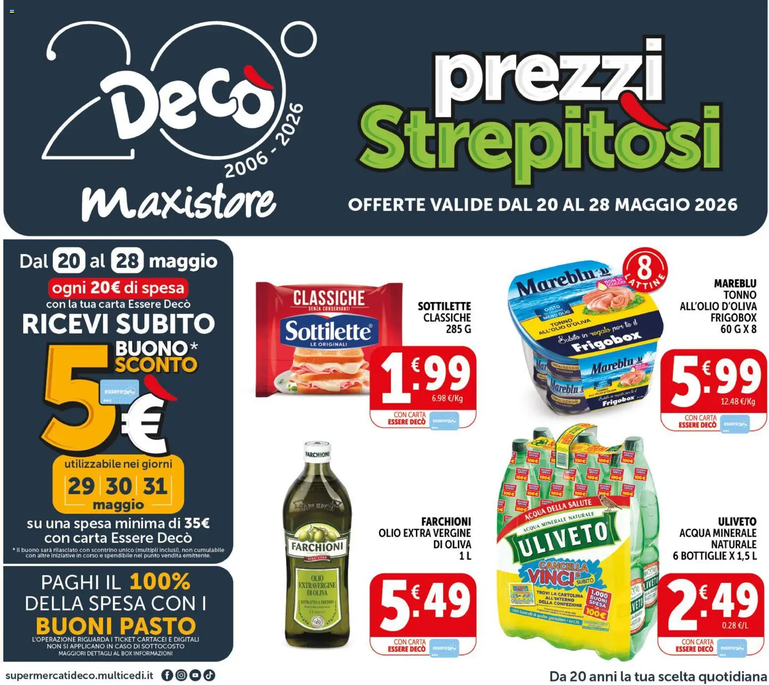 Volantino Decò del 20.05.2026 | Pagina: 1 | Prodotti: Acqua, Olio, Tonno, Olio extra vergine