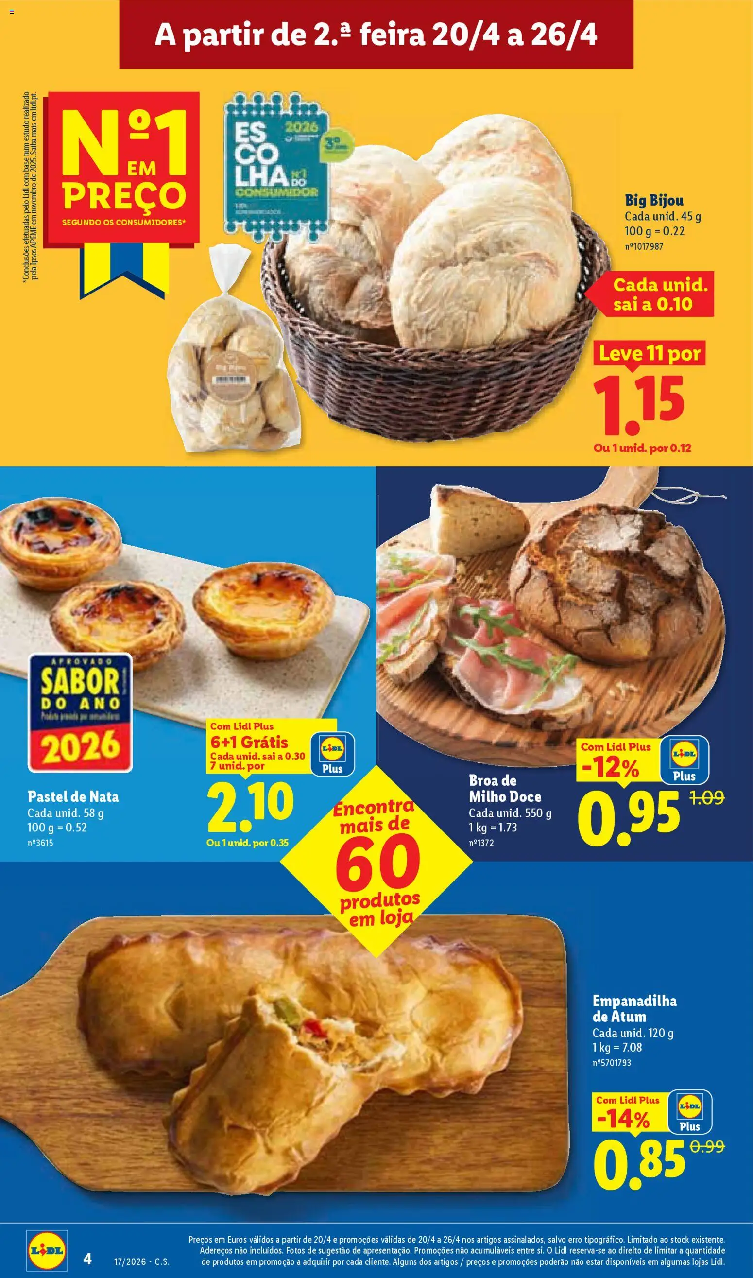 Lidl folheto │ válido de 20.04.2026 | Página: 4 | Produtos: Atum, Base, Nata, Milho