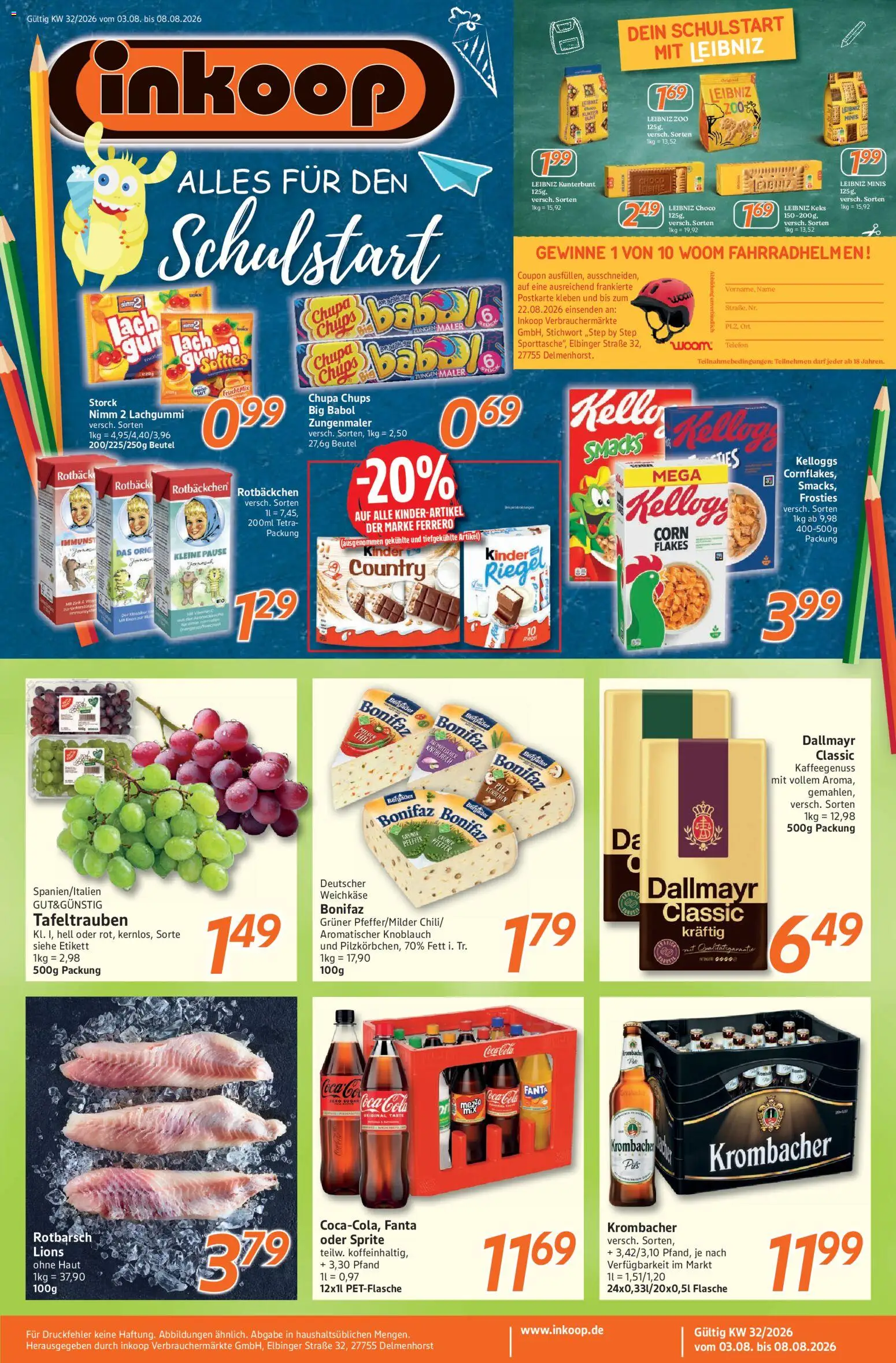 Inkoop Prospekt – gültig ab 03.08.2026 | Seite: 1 | Produkte: Sprite, Pils, Dallmayr, Kinder country