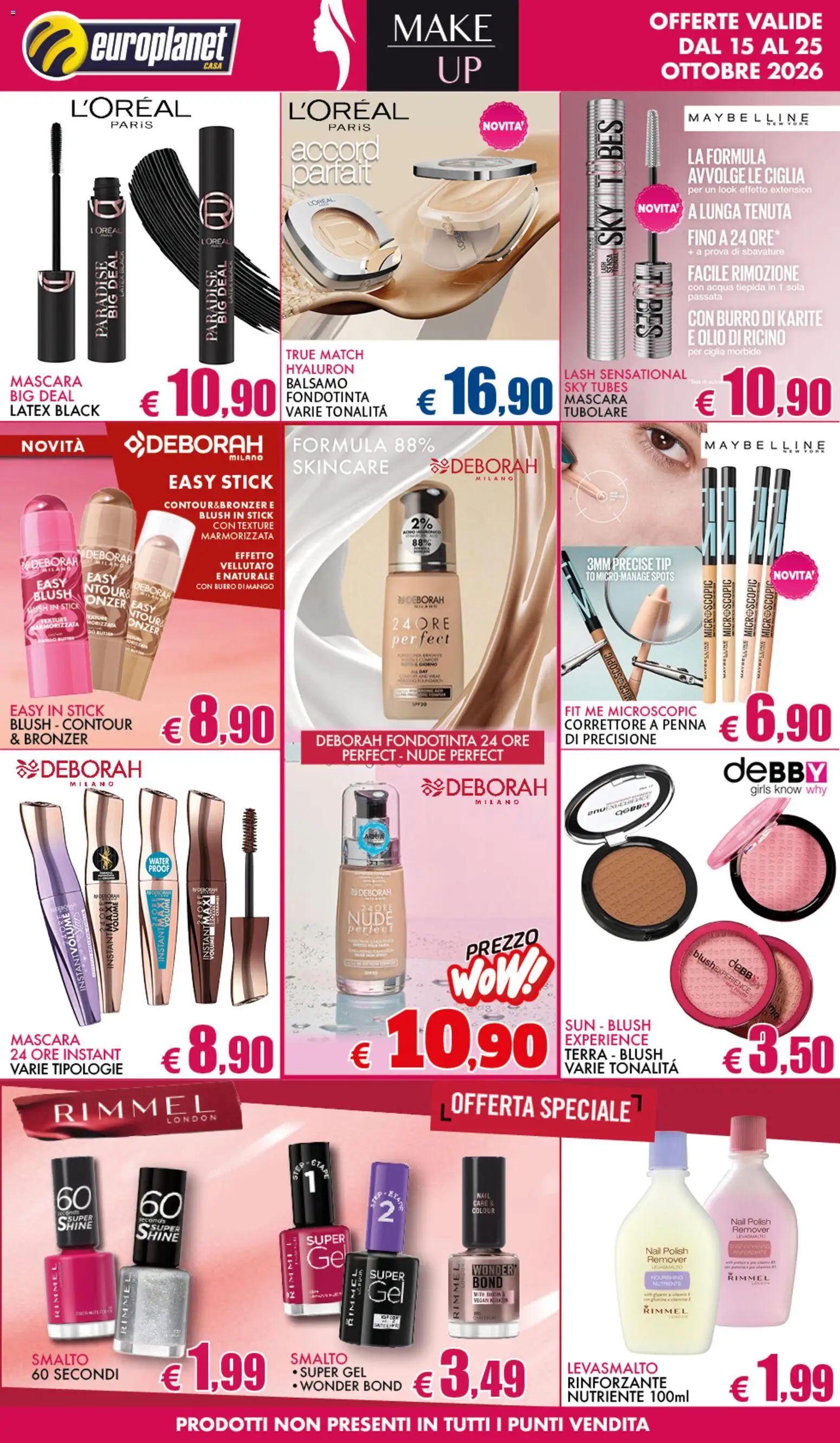 Volantino Europlanet Casa del 15/10/2026 | Pagina: 5 | Prodotti: Mascara, Fondotinta, Acqua, Burro