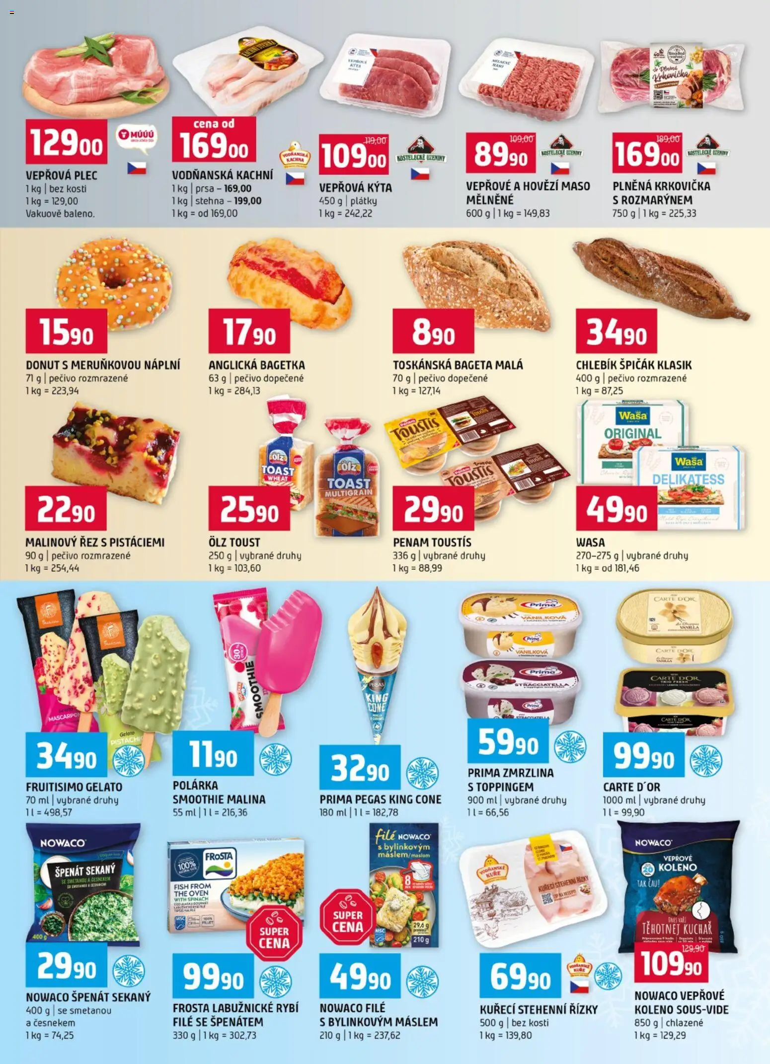 Terno leták od 10.06.2026 | Strana: 3 | Produkty: Kuřecí stehenní řízky, Špenát, Vepřová plec, Bageta