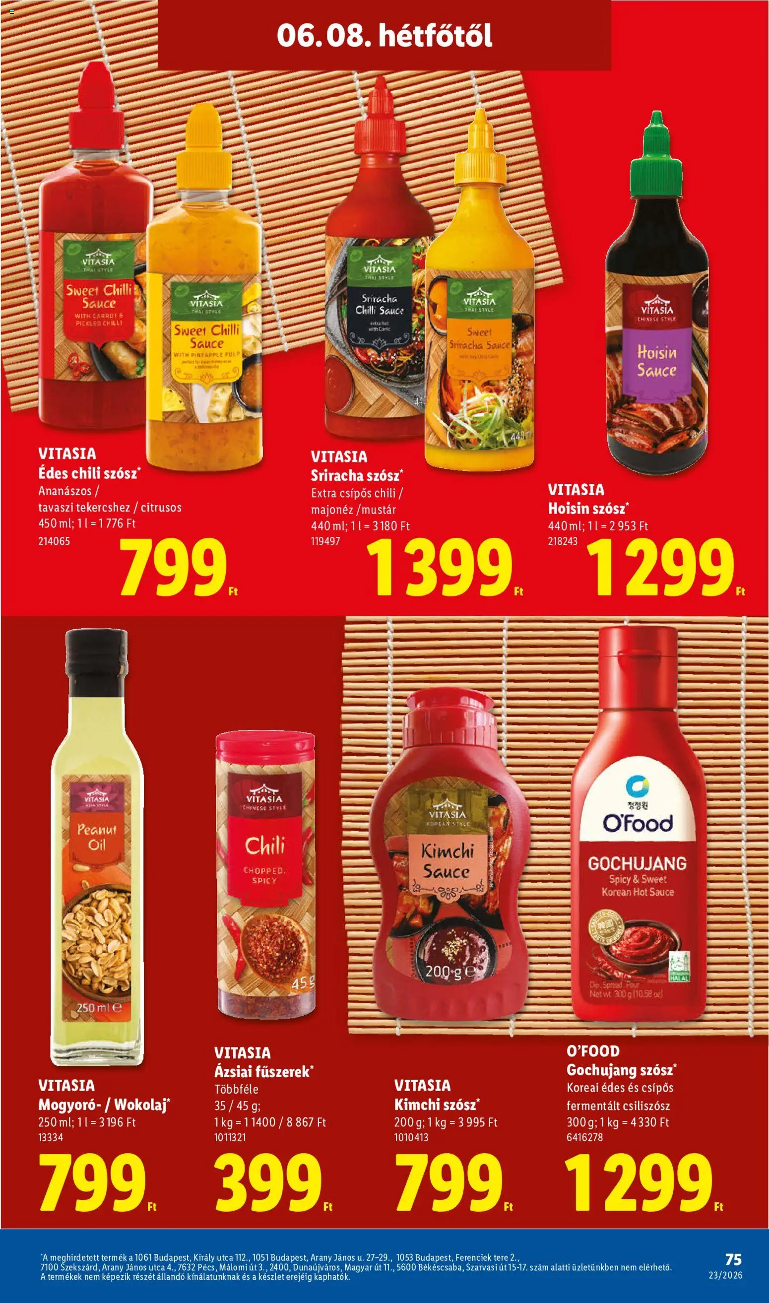 Lidl akciós ujság - amely érvényes a következő dátumtól: 04.06.2026 | Oldal: 75 | Termékek: Édes chili szósz, Mogyoró, Majonéz, Szósz