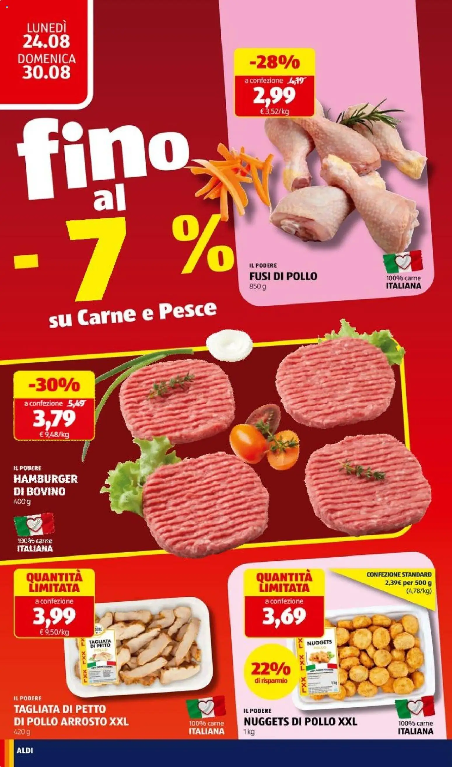 Volantino Aldi del 24/08/2026 | Pagina: 12 | Prodotti: Pollo, Carne, Hamburger, Pollo arrosto