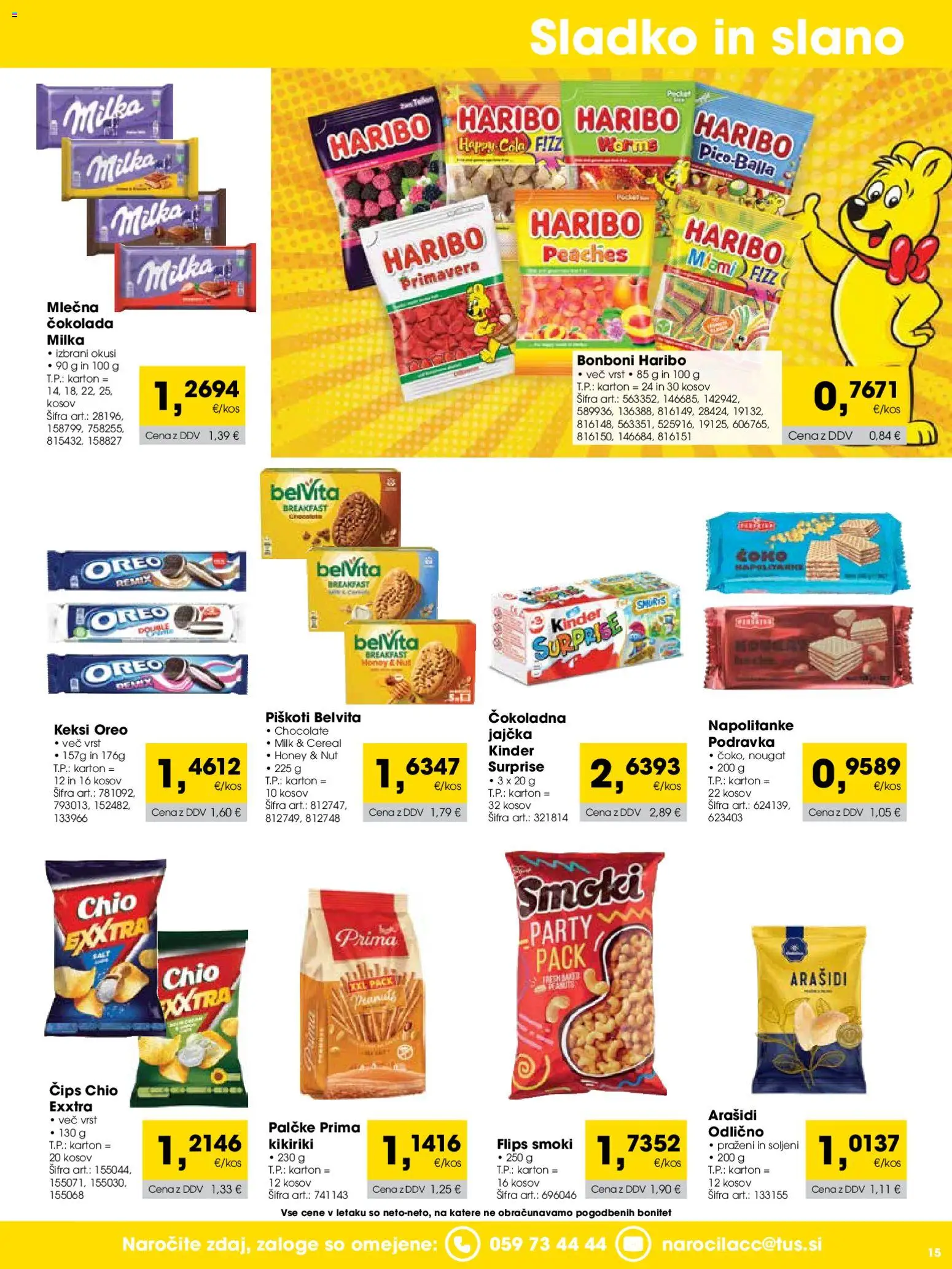 Novi Tuš katalog ponudbe – veljaven od 01.06.2026 | Stran: 15 | Izdelki: Keksi, Arašidi, Cips, Piskoti