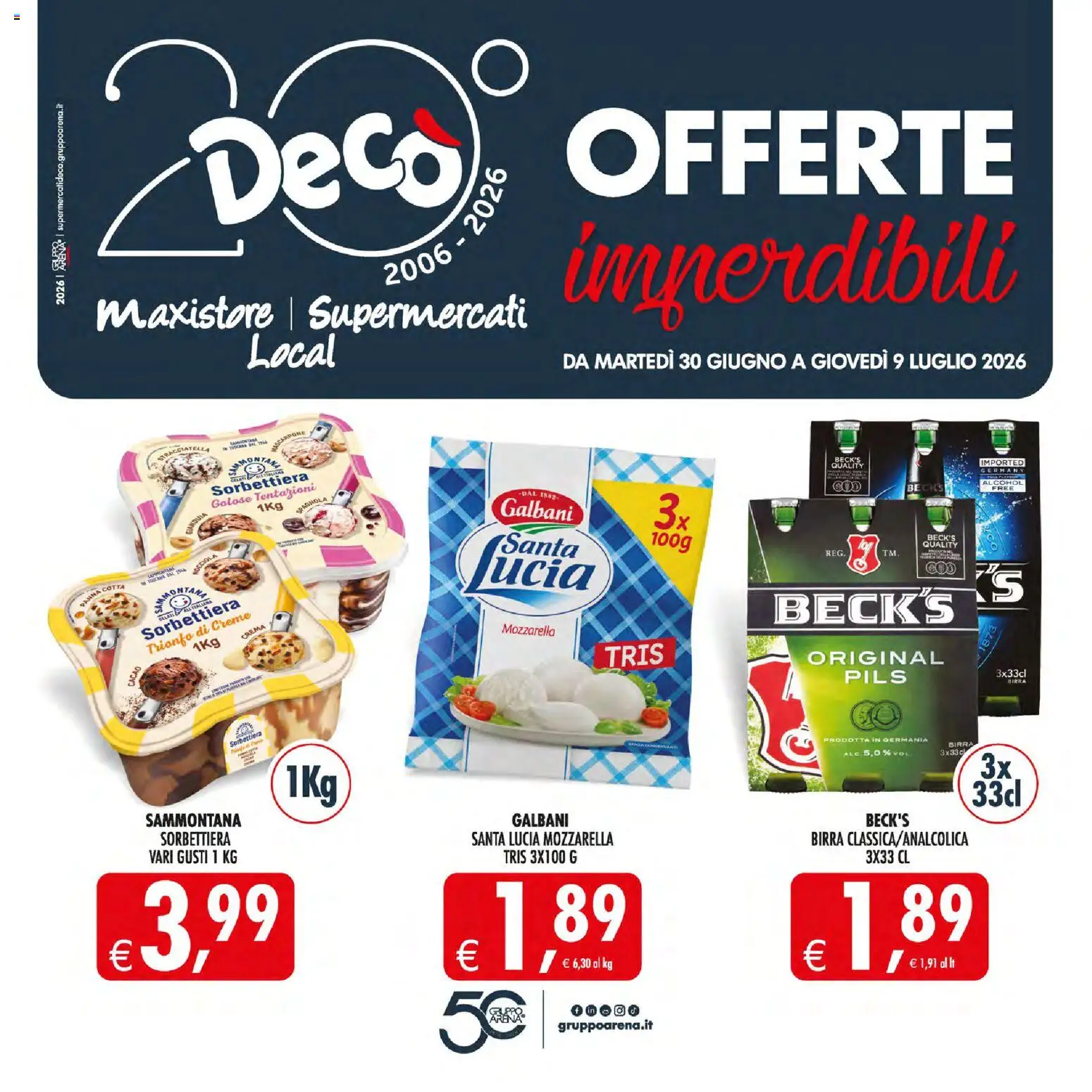 Volantino Decò del 30/06/2026 | Pagina: 1 | Prodotti: Crema, Panna, Mozzarella, Cacao