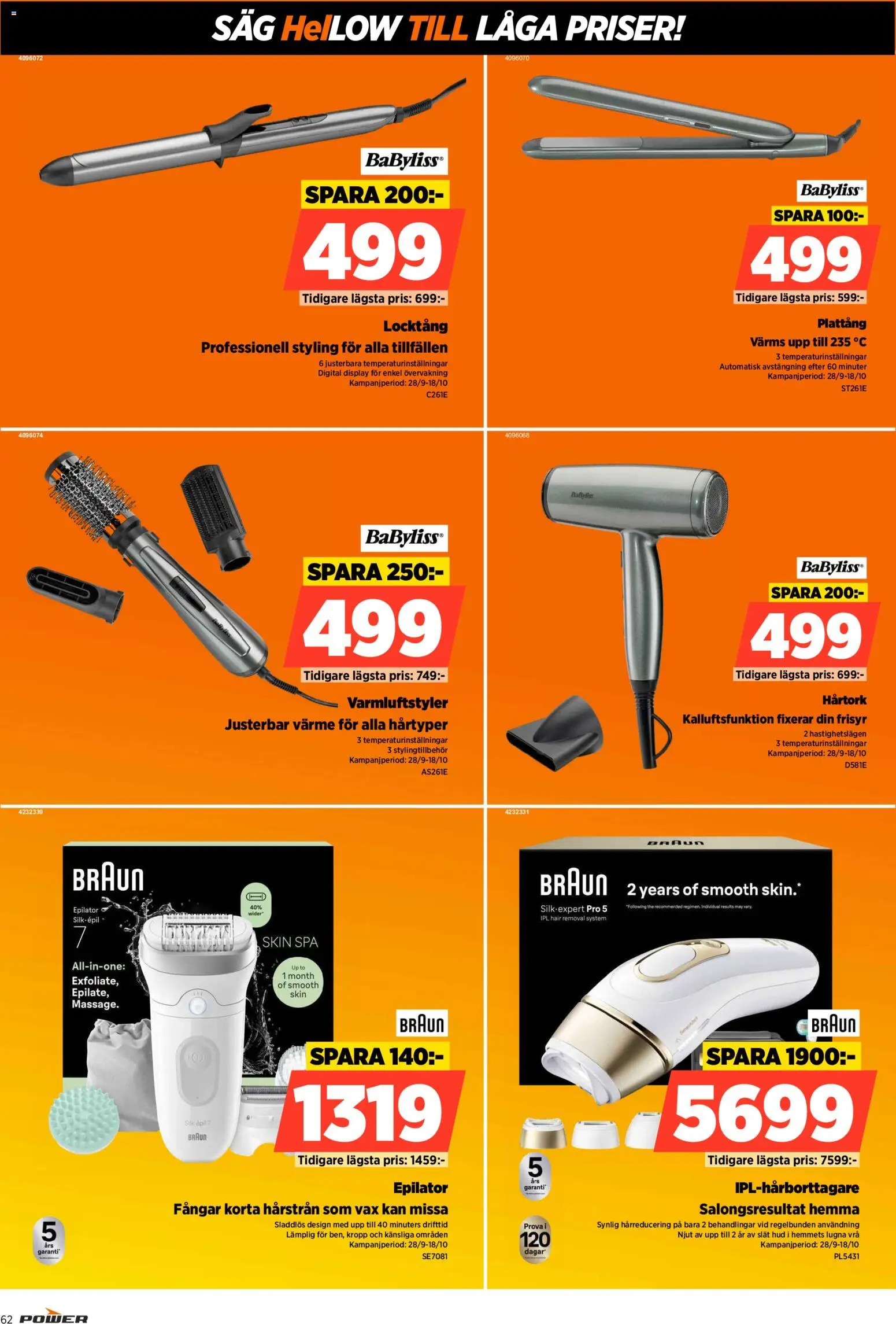 Power reklamblad aktuell från 28/09/2026 | Sida: 62 | Produkter: Epilator, Hårtork, Plattång, Såg