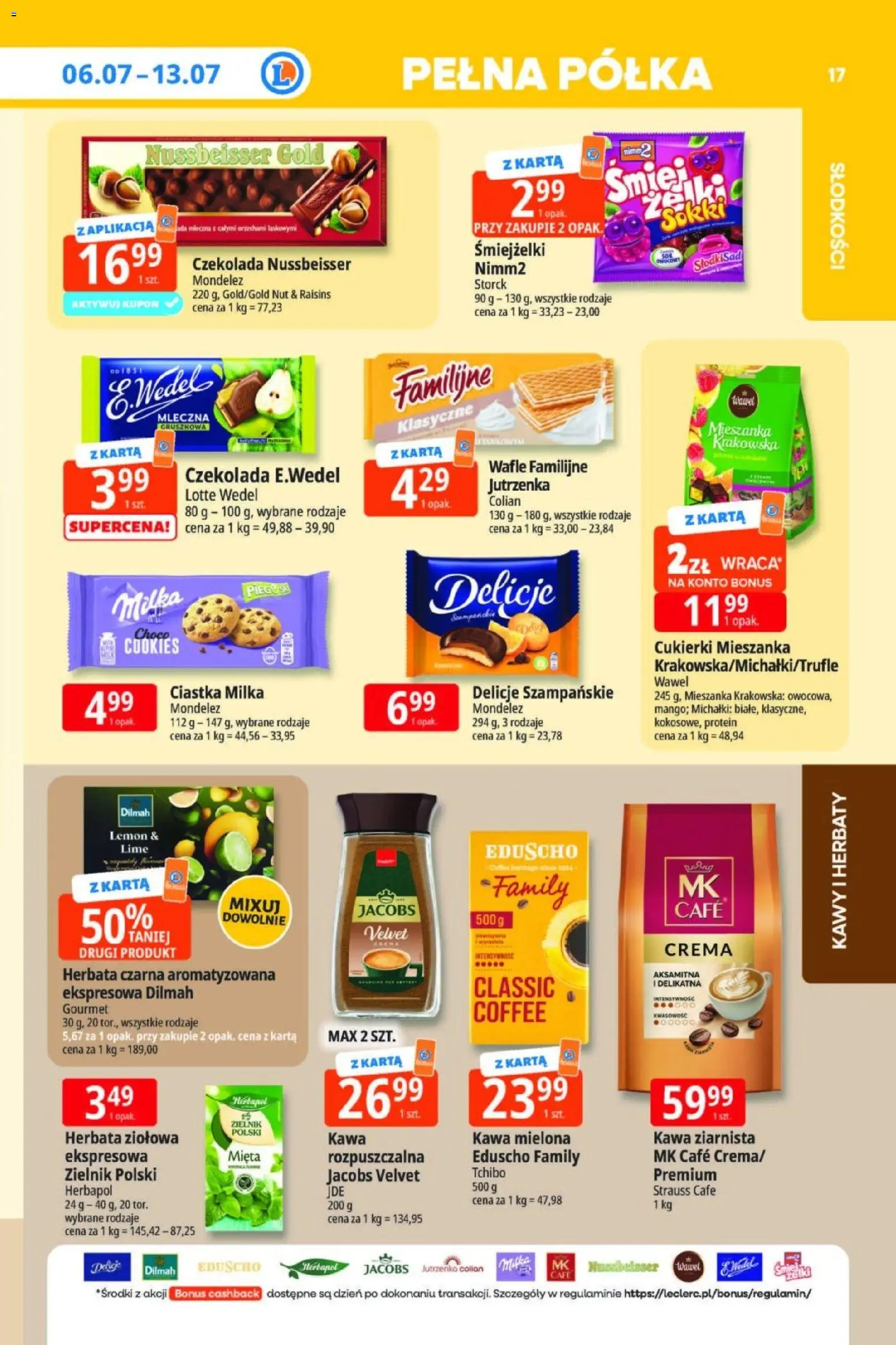 E.Leclerc gazetka od 06.07.2026 | Strona: 17 | Produkty: Mieszanka krakowska, Wafle, Kawa ziarnista, Milka