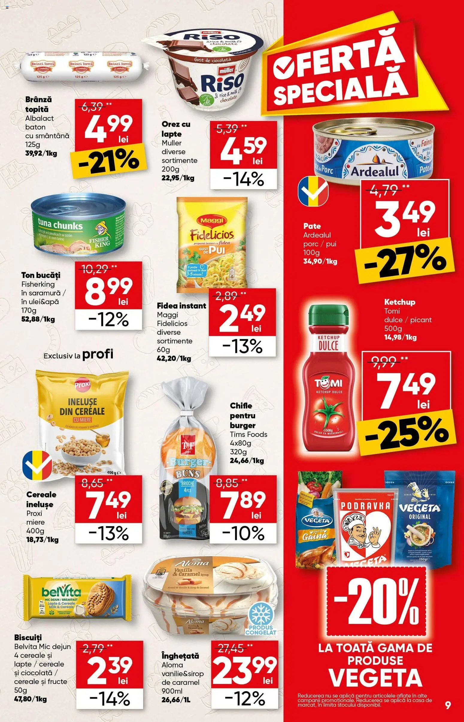Noul catalog Profi – valabil de la 18.02.2026 | Pagină: 9 | Produse: Pate, Ciocolată, Cereale, Burger
