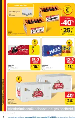 Krat bier Jupiler, 24 x 25 cl (leeggoed niet inbegrepen) 21‰/L - Voordeel 6⁰ - Voorbeeld van een folder van Carrefour, geldig van 15/07/2026 | Pagina: 6