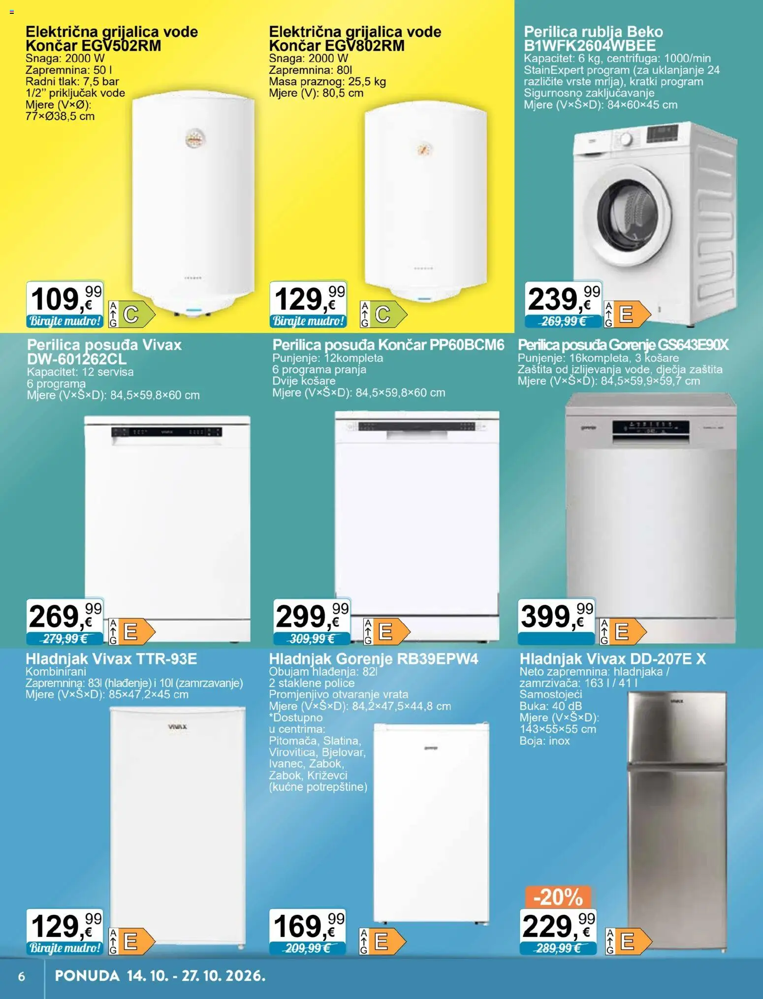 KTC katalog | vrijedi od 14.10.2026 | Stranica: 6 | Proizvodi: Perilica posuđa, Perilica rublja, Vrata, Hladnjak