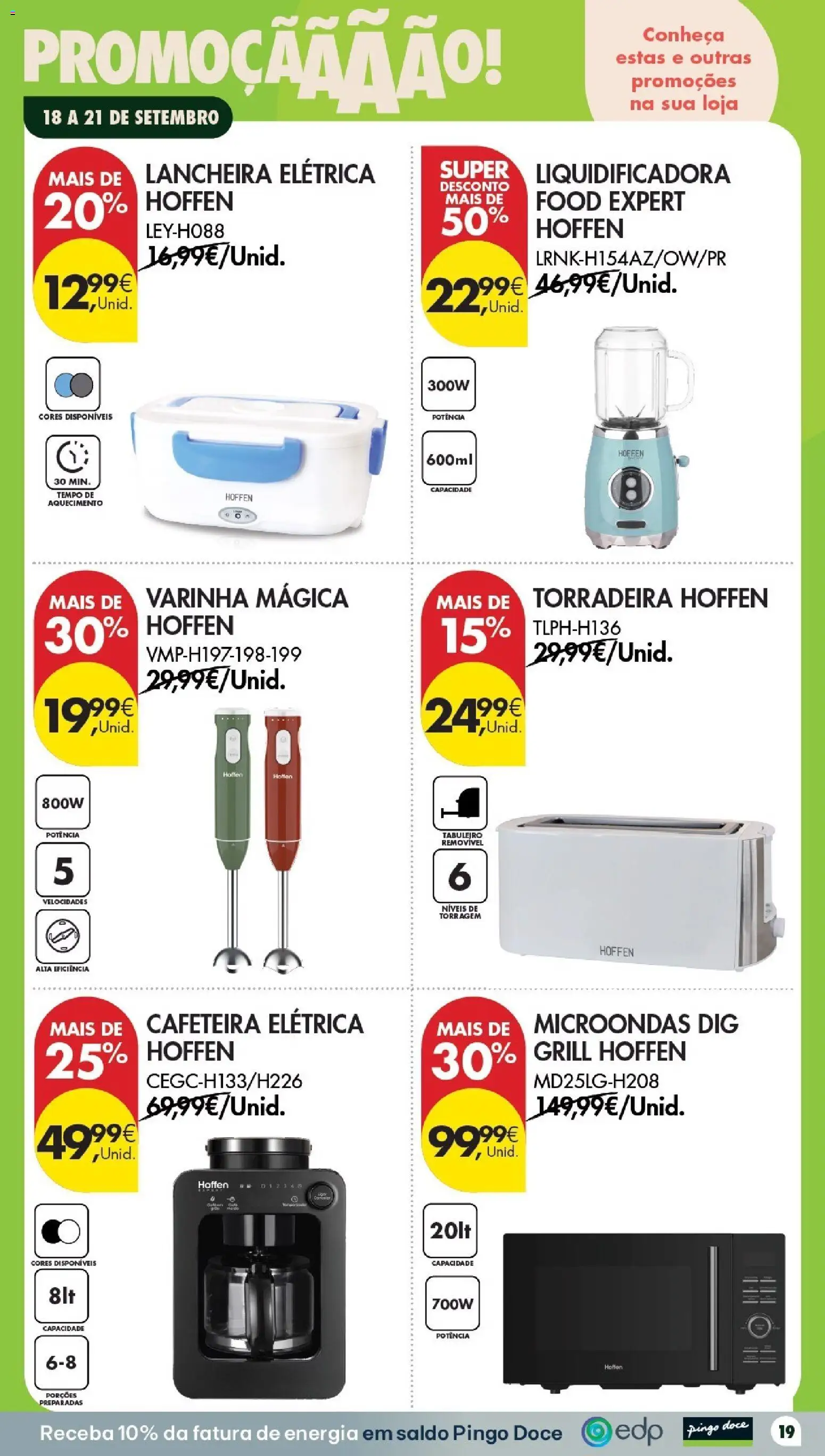 Pingo Doce Poupe este Fim de Semana │ válido de 18/09/2026 | Página: 19 | Produtos: Lancheira elétrica, Torradeira, Cafeteira elétrica, Microondas