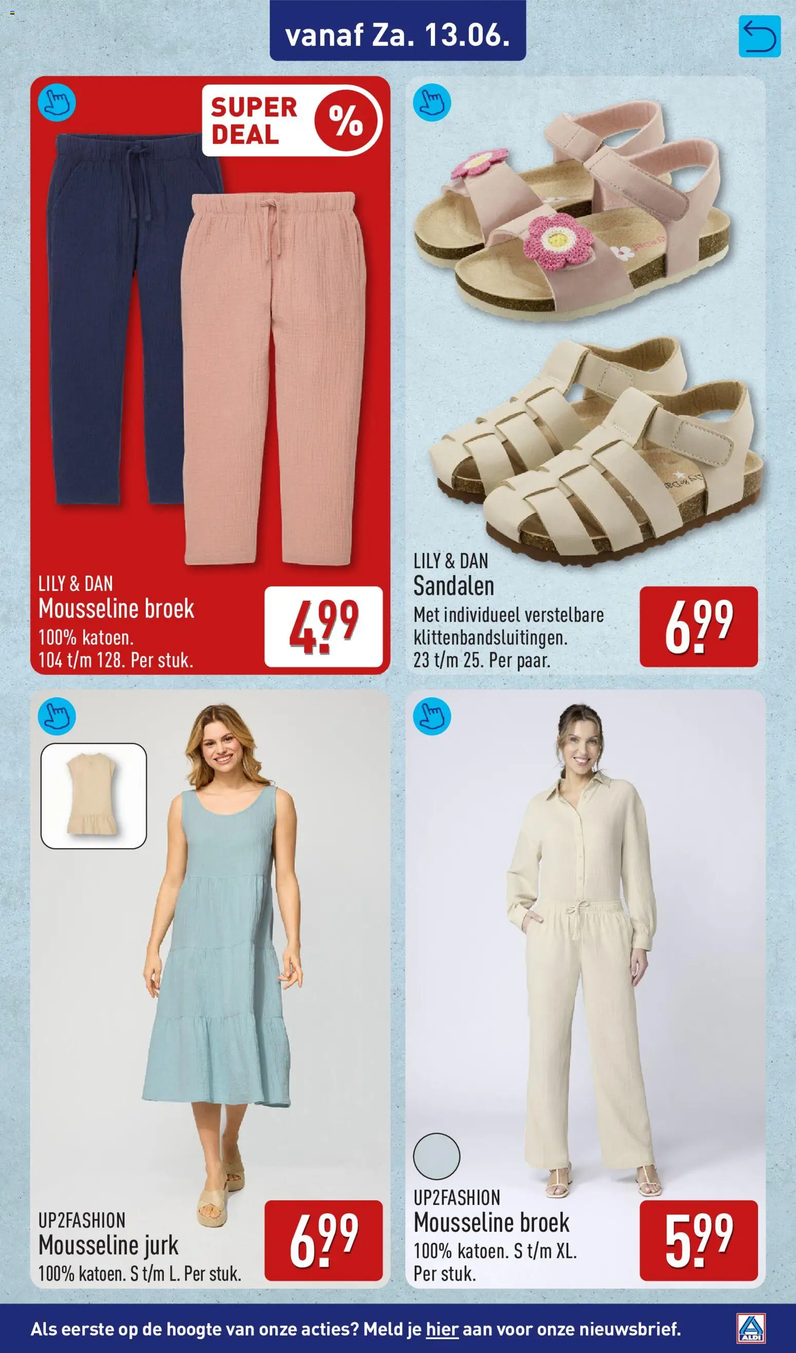 {H1} | Pagina: 13 | Producten: Broek, Sandalen, Jurk