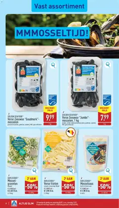 Verse Zeeuwse "Goudmerk"-mosselen, grootste mosselen, panklaar, zandvrij, MSC-gecertificeerd - Voorbeeld van een folder van Aldi, geldig van 06/07/2026 | Pagina: 8 | Producten: Mosselen, Saus, Groenten