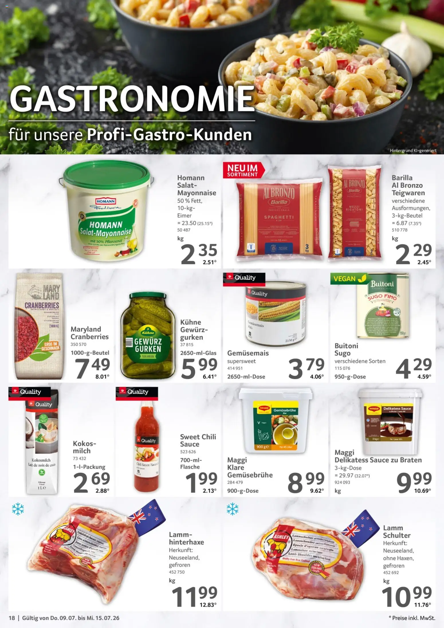 Selgros Prospekt – gültig ab 09.07.2026 | Seite: 18 | Produkte: Maggi, Milch, Barilla, Salat