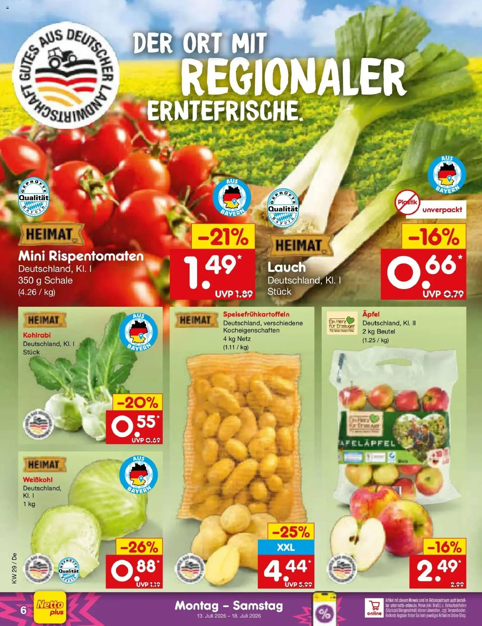 Netto Marken-Discount Prospekt Buttenwiesen – gültig ab 13.07.2026 | Seite: 6 | Produkte: Kohlrabi, Äpfel