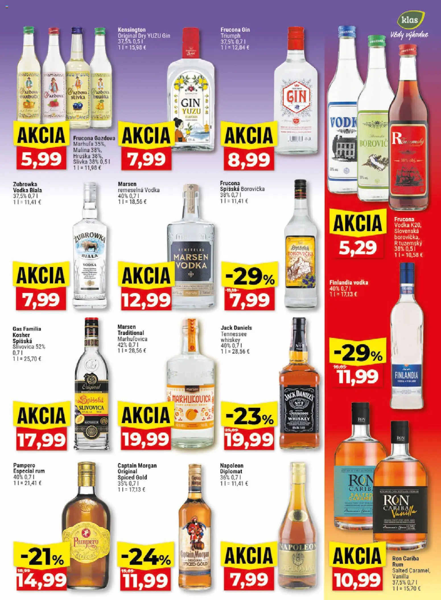 Nové Klas akcie – leták je platný od 31.08.2026 | Strana: 22 | Produkty: Borovička, Finlandia Vodka, Finlandia, Rum