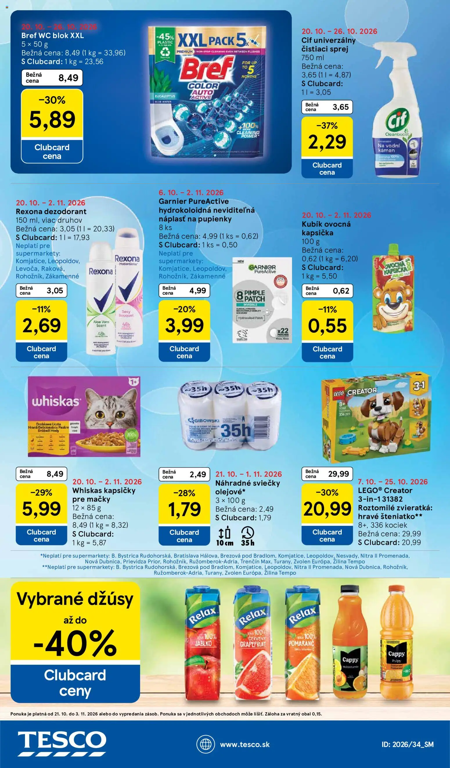Nové Tesco akcie – leták je platný od 21.10.2026 | Strana: 26 | Produkty: Wc, Dezodorant, Kapsičky, Kapsičky pre mačky