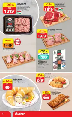 Auchan Szupermarket akciós újság - amely érvényes a következő dátumtól: 18.06.2026 | Oldal: 4 | Termékek: Croissant, Kifli, Pick, Csirkecombfile