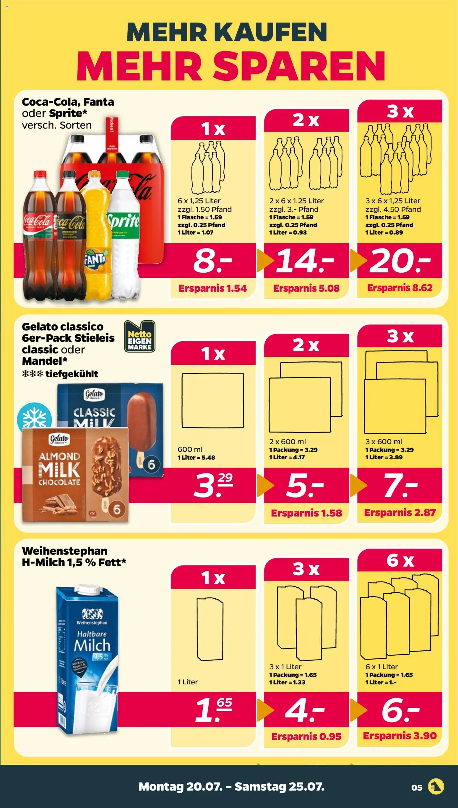 Netto Prospekt – gültig ab 20.07.2026 | Seite: 5 | Produkte: Fanta, Sprite, Cola, Haltbare milch