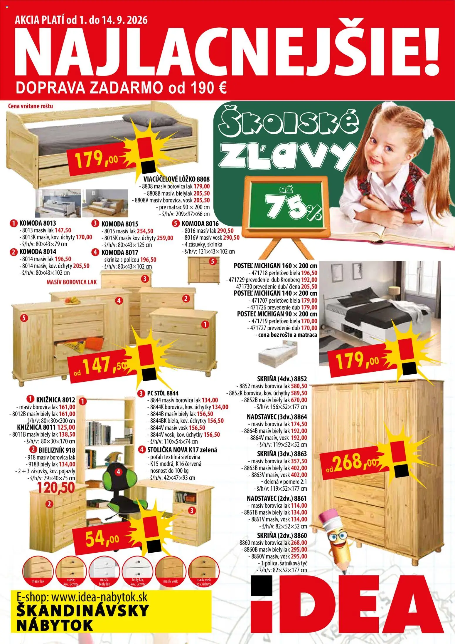 Nové IDEA nábytok akcie – leták je platný od 01.09.2026 | Strana: 1 | Produkty: Nábytok, Matrac, Posteľ, Skriňa