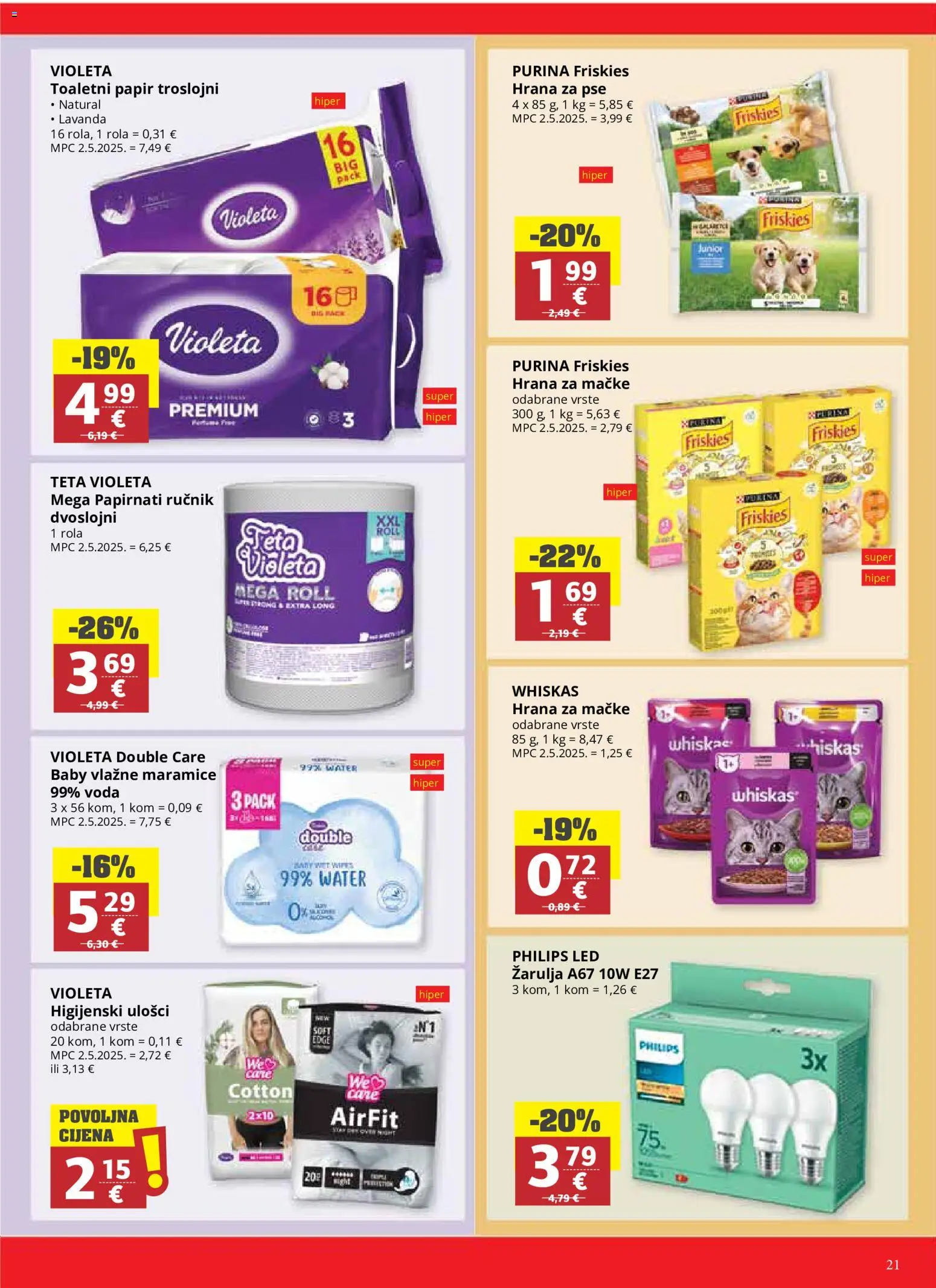 Ribola katalog | vrijedi od 08.07.2026 | Stranica: 21 | Proizvodi: Higijenski ulošci, Vlažne maramice, Hrana za pse, Hrana za mačke