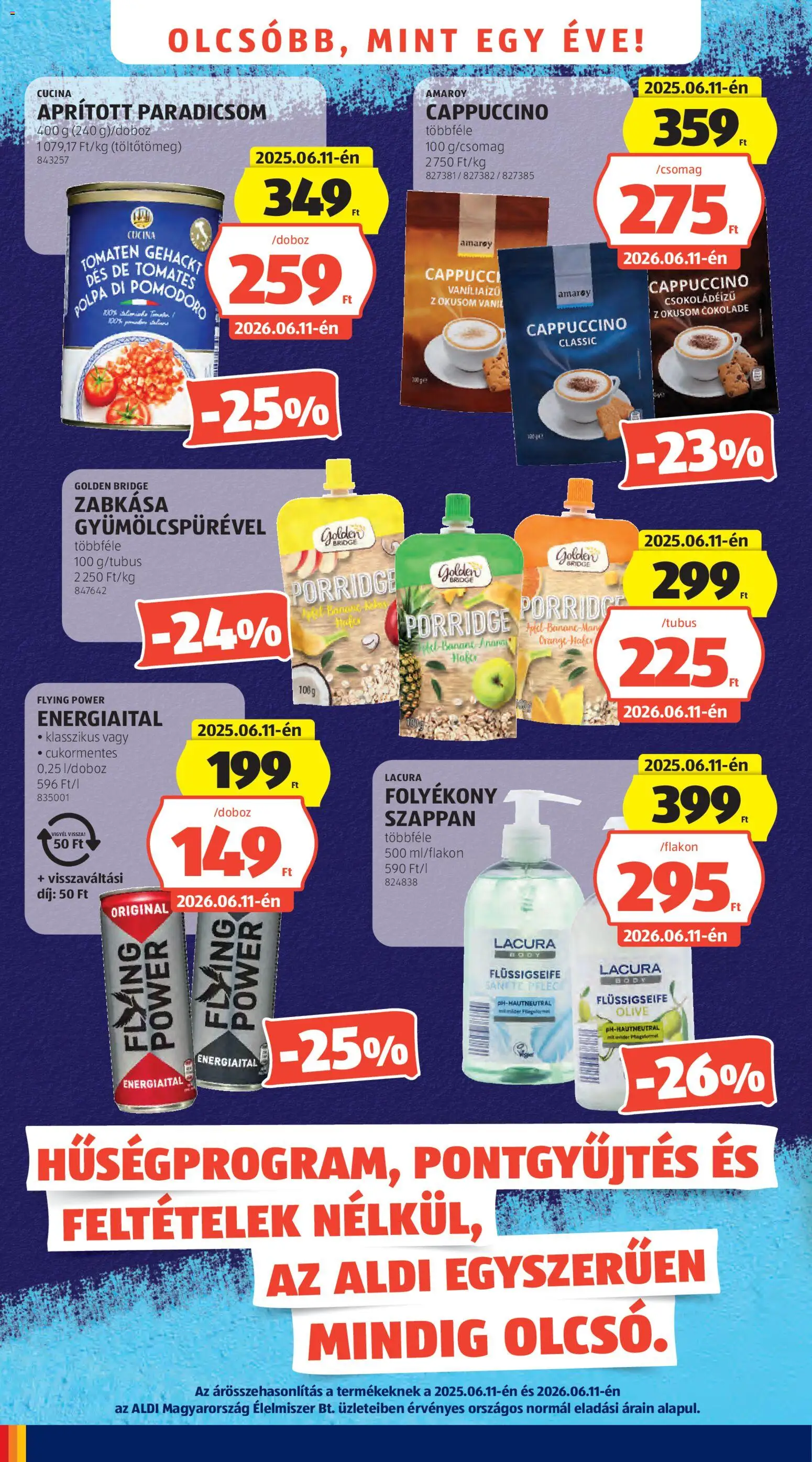 Aldi akciós ujság - amely érvényes a következő dátumtól: 11.06.2026 | Oldal: 4 | Termékek: Energiaital, Cappuccino, Body, Folyékony szappan