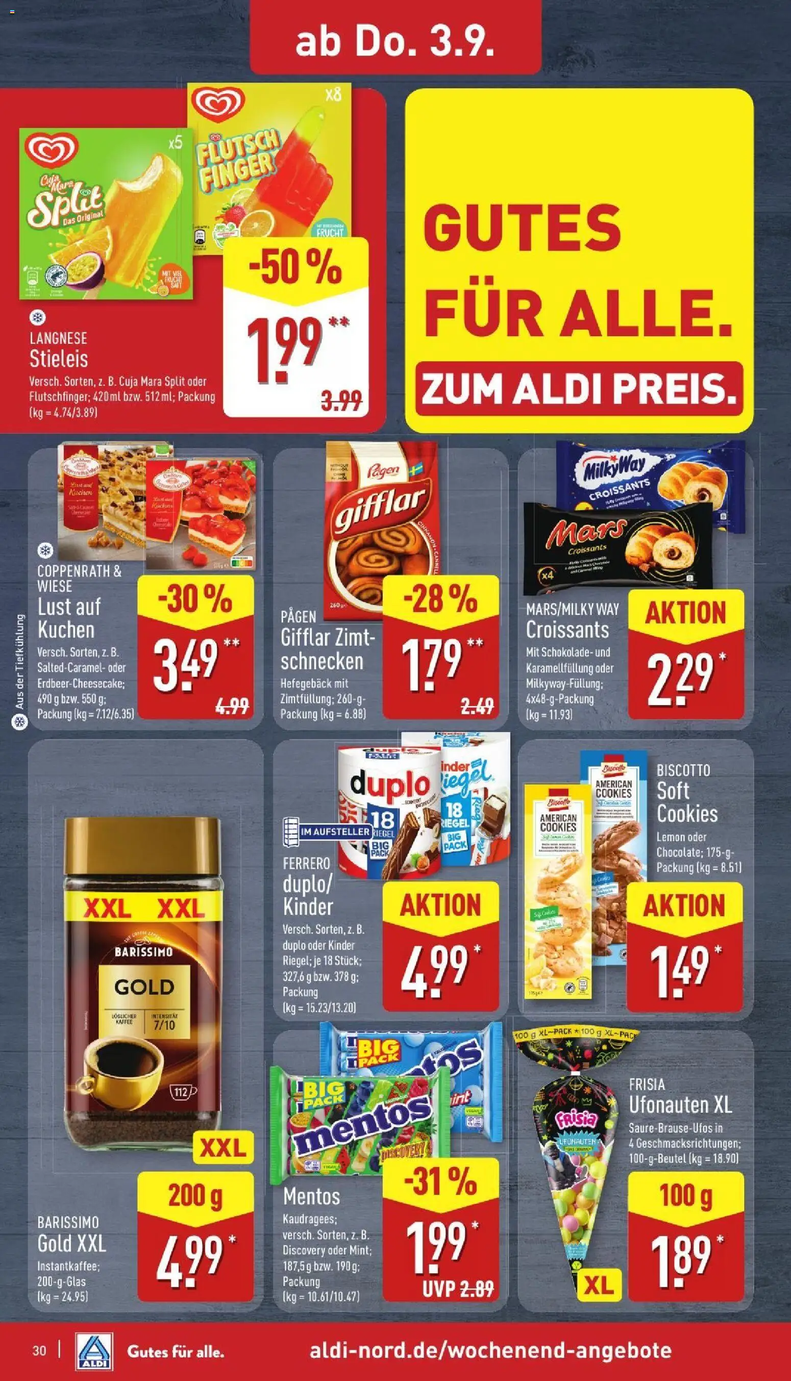 Aldi Prospekt – gültig ab 31.08.2026 | Seite: 30 | Produkte: Kaffee, Schokolade, Mars, Kuchen