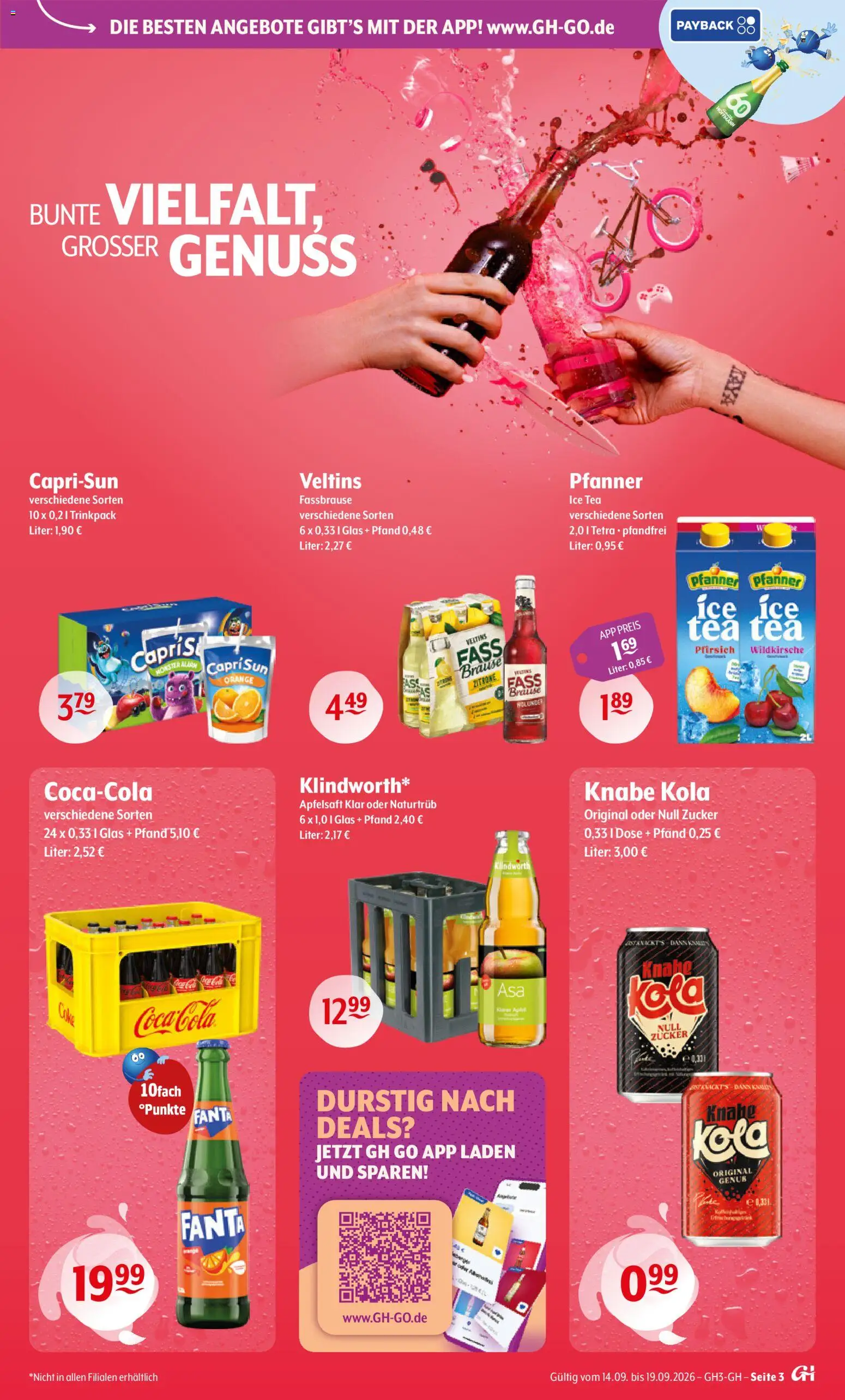 Trink und Spare Prospekt – gültig ab 14.09.2026 | Seite: 3 | Produkte: Fanta, Pfirsich, Fassbrause, Veltins
